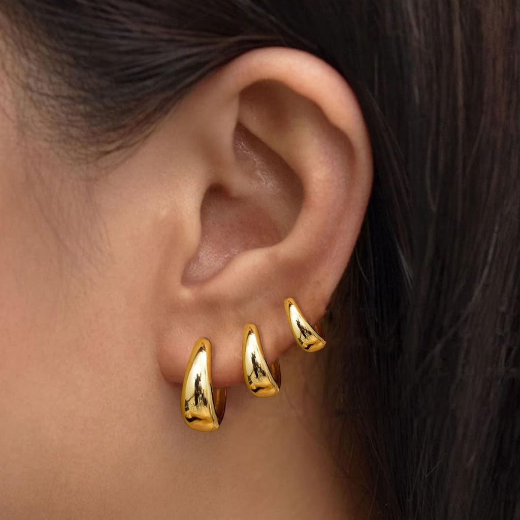 3Pairs Gold Hoop Earrings Set for Women Trendy Chunky Huggie Dainty Earring Jewelry for Women Teens (Gold - 3 Pairs)