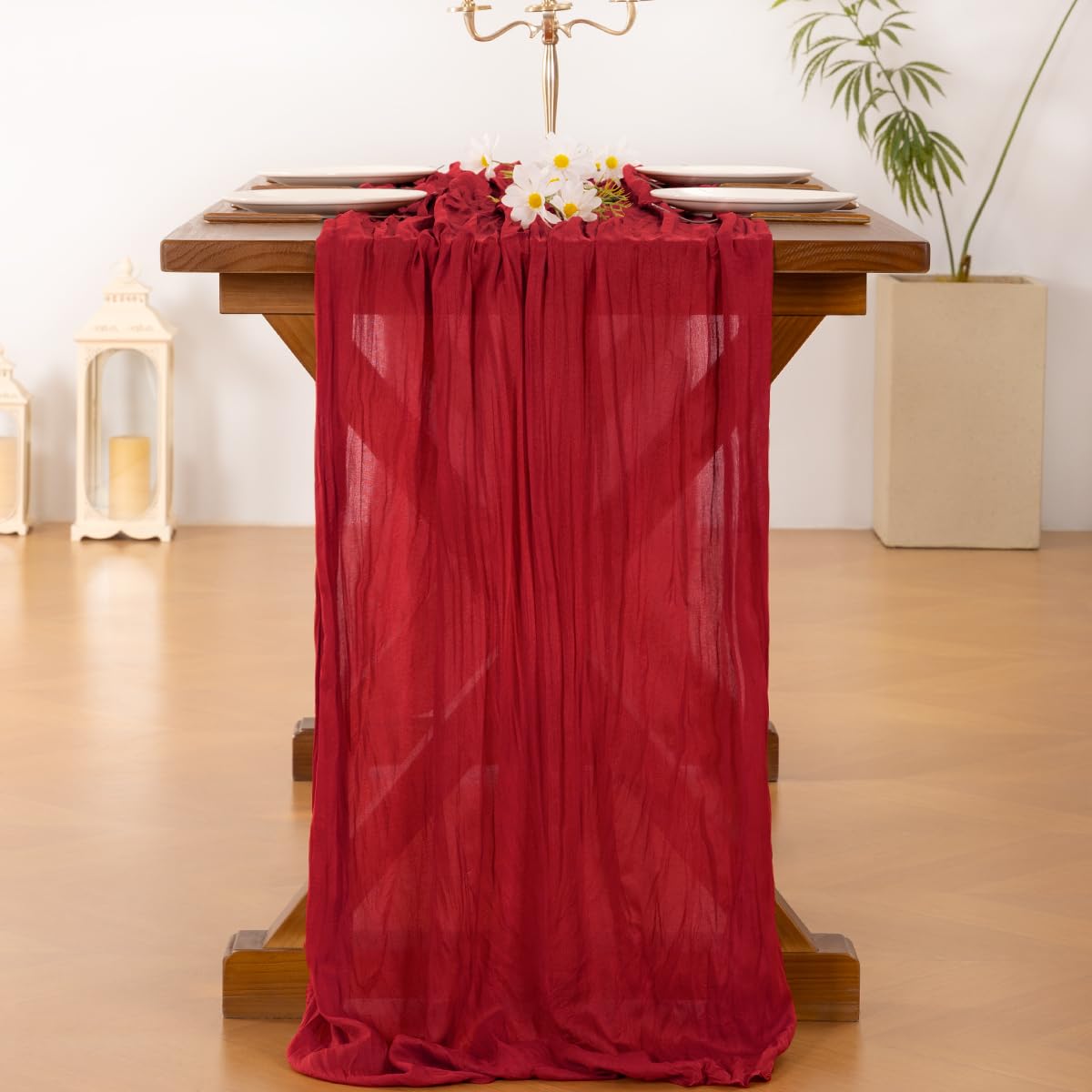 Socomi Red Cheesecloth Table Runner Valentine's Day Boho Rustic Gauze 120 inch 10FT Cheese Cloth Runner for Wedding Party Baby Shower Birthday Home Decor Holiday Decorations