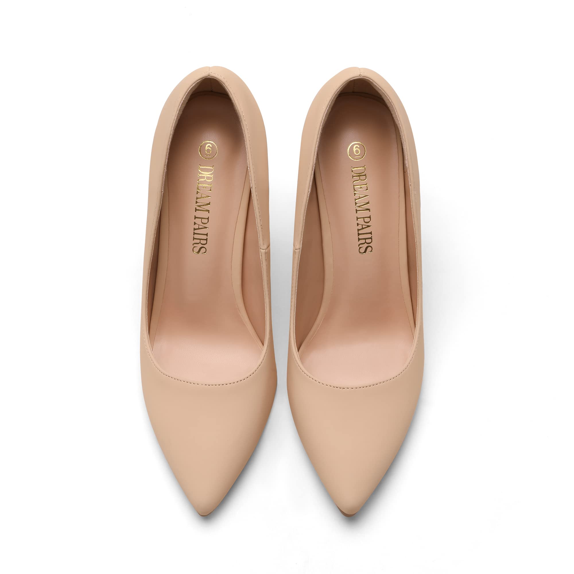 DREAM PAIRS Women's Closed Toe High Heels Dress Pointed Toe Wedding Pump Shoes,Size 7.5,Nude/Nubuck