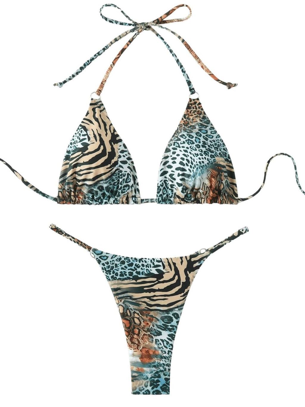 WDIRARA Women's Leopard Zebra Print Bikini Set Halter Tie Side Swimsuit 2 Piece Bathing Suit Multicolor X-Small