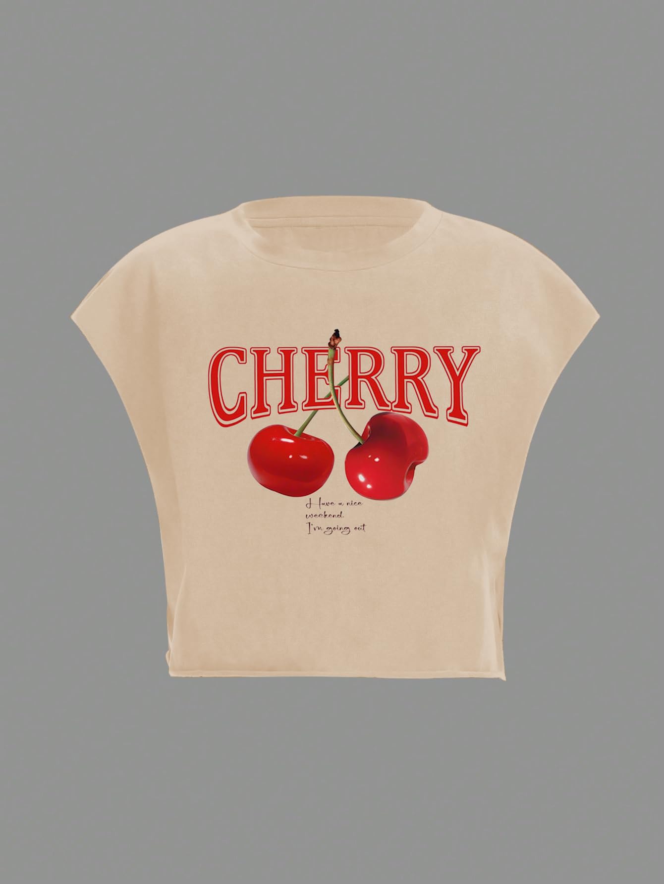 WDIRARA Women's Plus Size Cherry Letter Graphic T-Shirts Crew Neck Dolman Sleeve Crop Top Apricot X-Large Plus