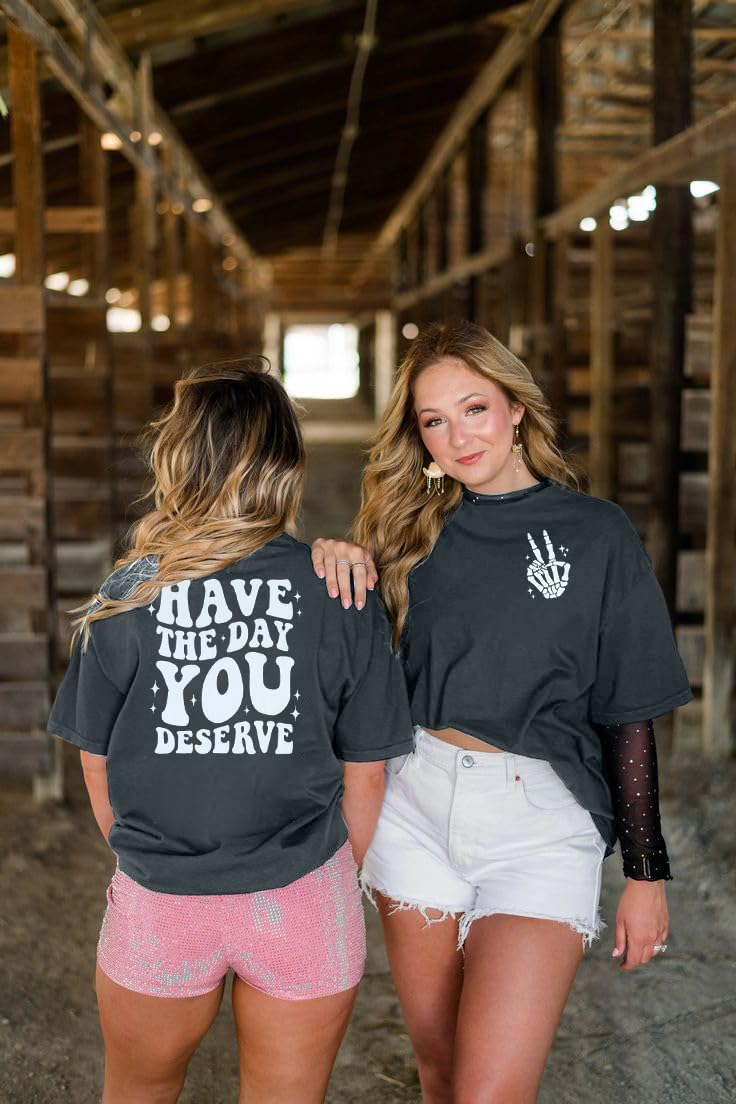 ASTANFY Oversized Tshirts for Women: Deserve Day Shirt Funny Skeleton Shirts Casual Oversized Graphic Tees Tops Grey