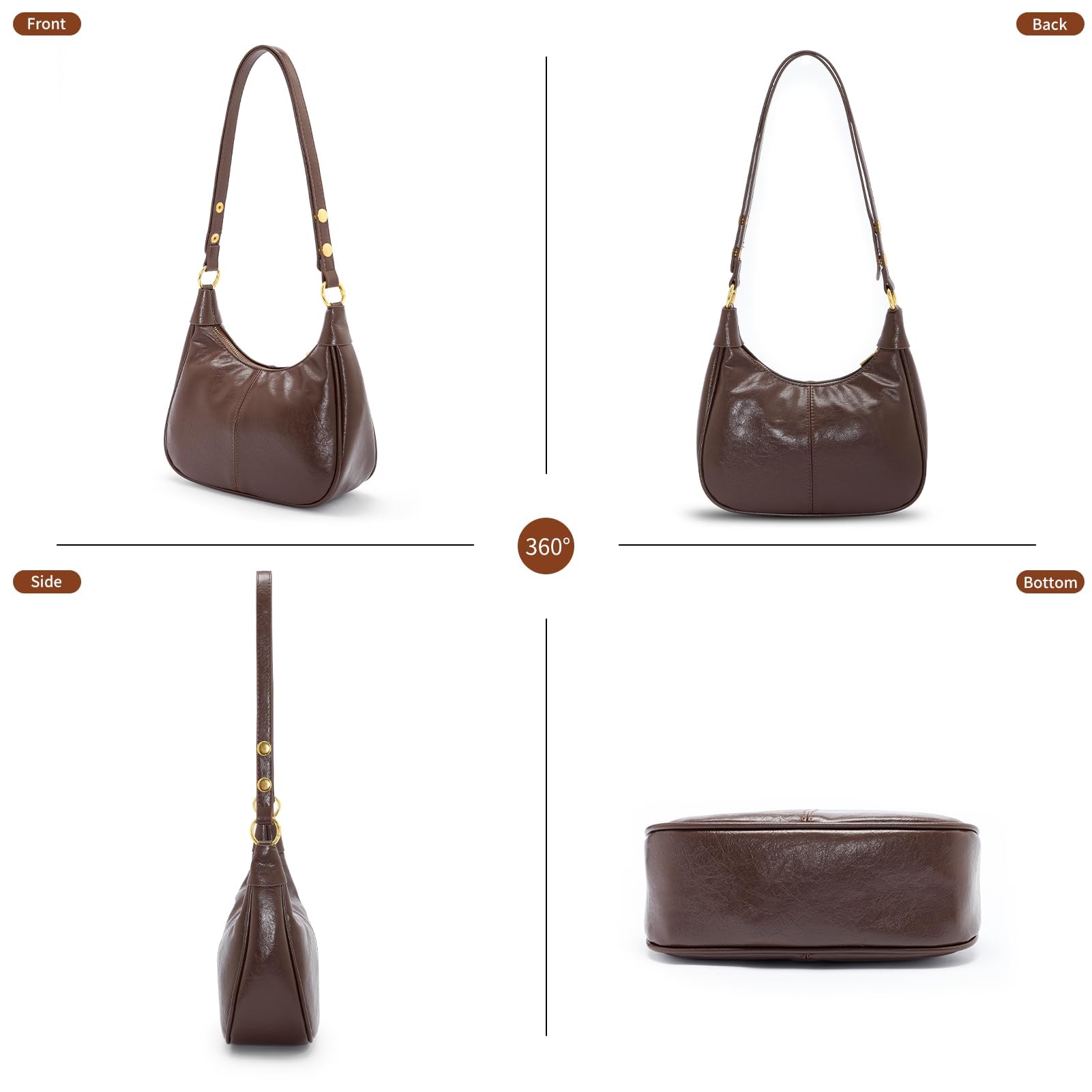 Shoulder Bags for Women Small Hobo Bags Crescent Shaped Cute Retro Tote Handbag Mini Clutch Purse with Zipper Closure (Brown)