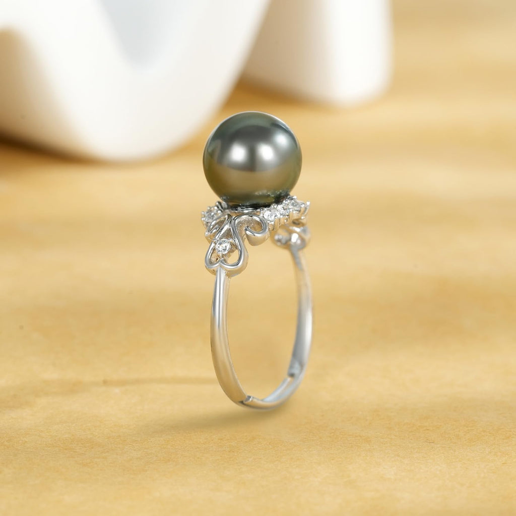 Tahitian Black Pearl Rings Jewelry For Women Fashion Christmas Gifts Wife Mom Girlfriend, Anniversary Birthday Fine Jewelry Gifts for Her NO33247