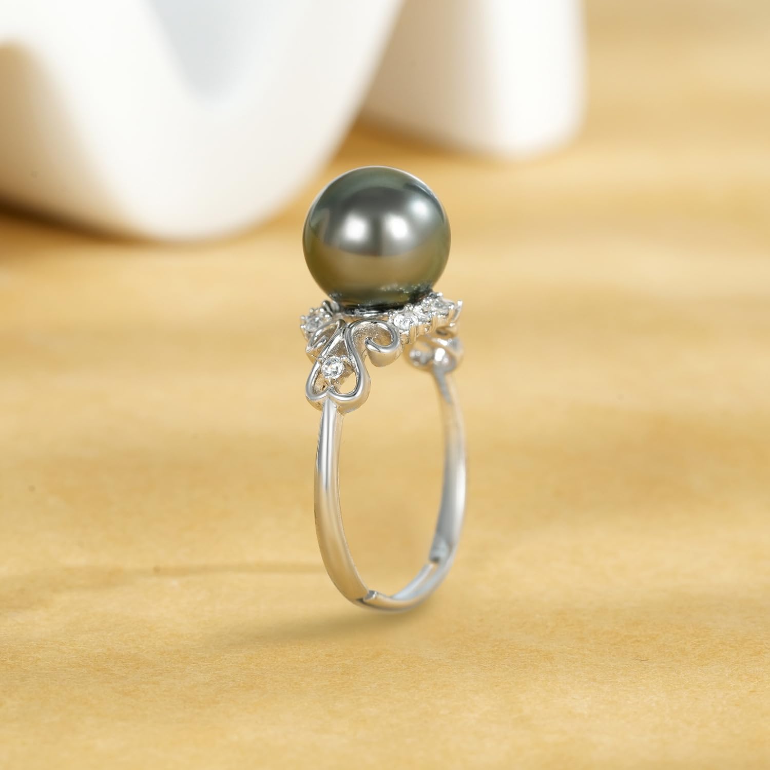 Tahitian Black Pearl Rings Jewelry For Women Fashion Christmas Gifts Wife Mom Girlfriend, Anniversary Birthday Fine Jewelry Gifts for Her NO33247