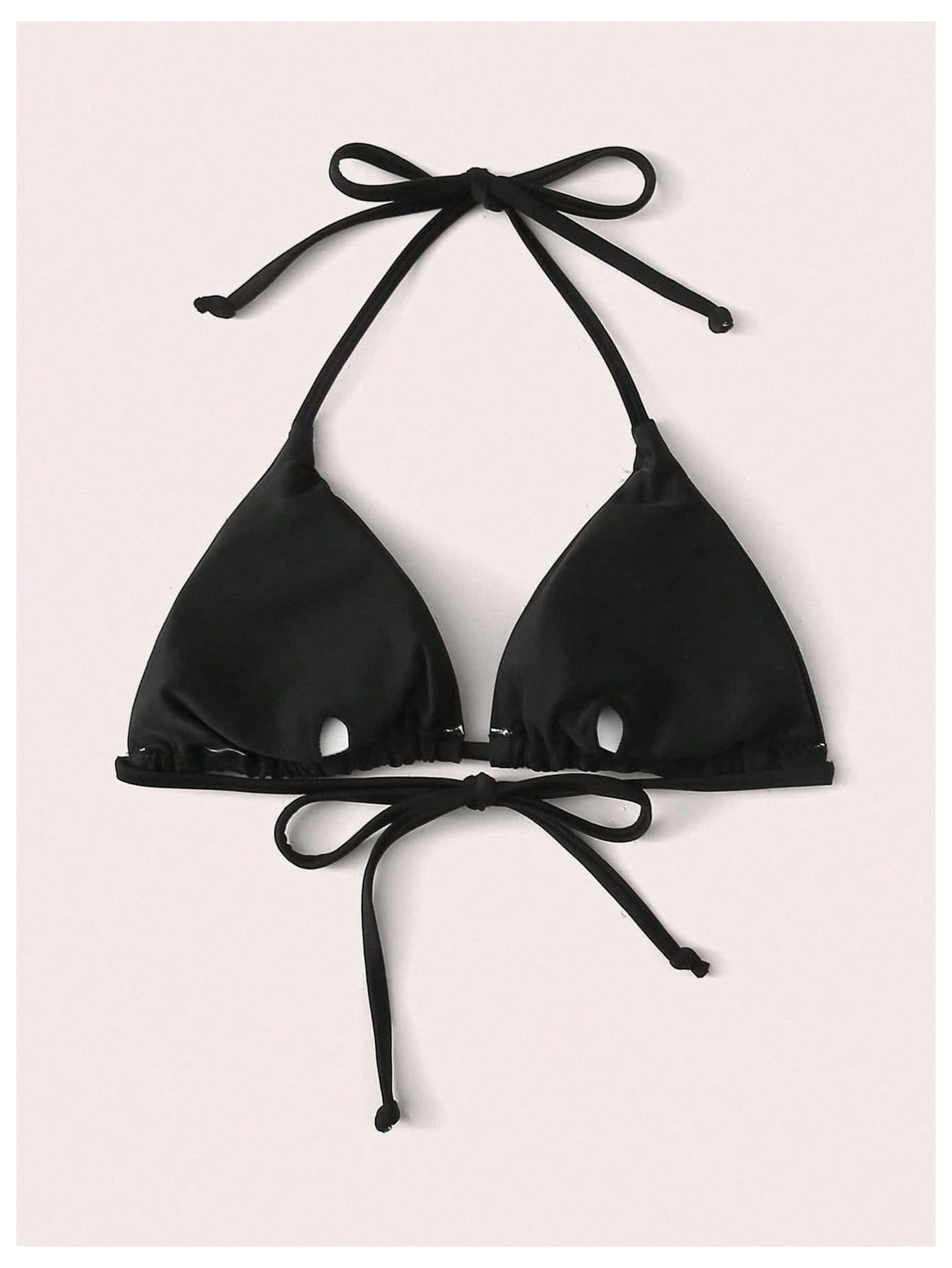 WDIRARA Women's Solid Triangle Bikini Top Sexy Halter String Micro Bathing Suits Tops Black Small