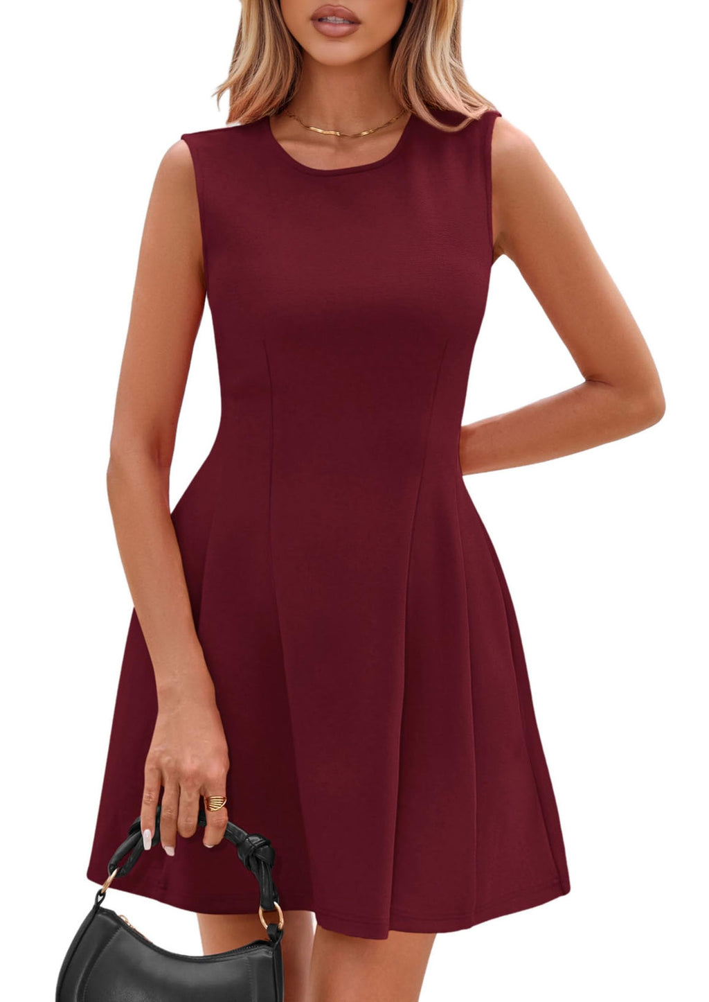 PRETTYGARDEN Summer Dresses for Women 2026 Elegant Classy Spring A Line Business Casual Work Graduation Cocktail Short Dress (Dark Red,XX-Large)