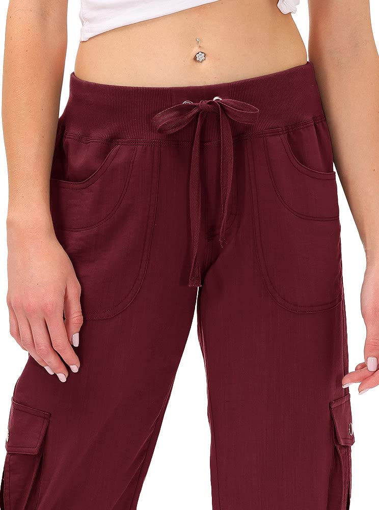 MoFiz Womens Capris with Pockets Loose Fit Casual Capri Pants Dressy Lightweight Ladies Baggy Cargo Pants for Hiking Burgundy Red