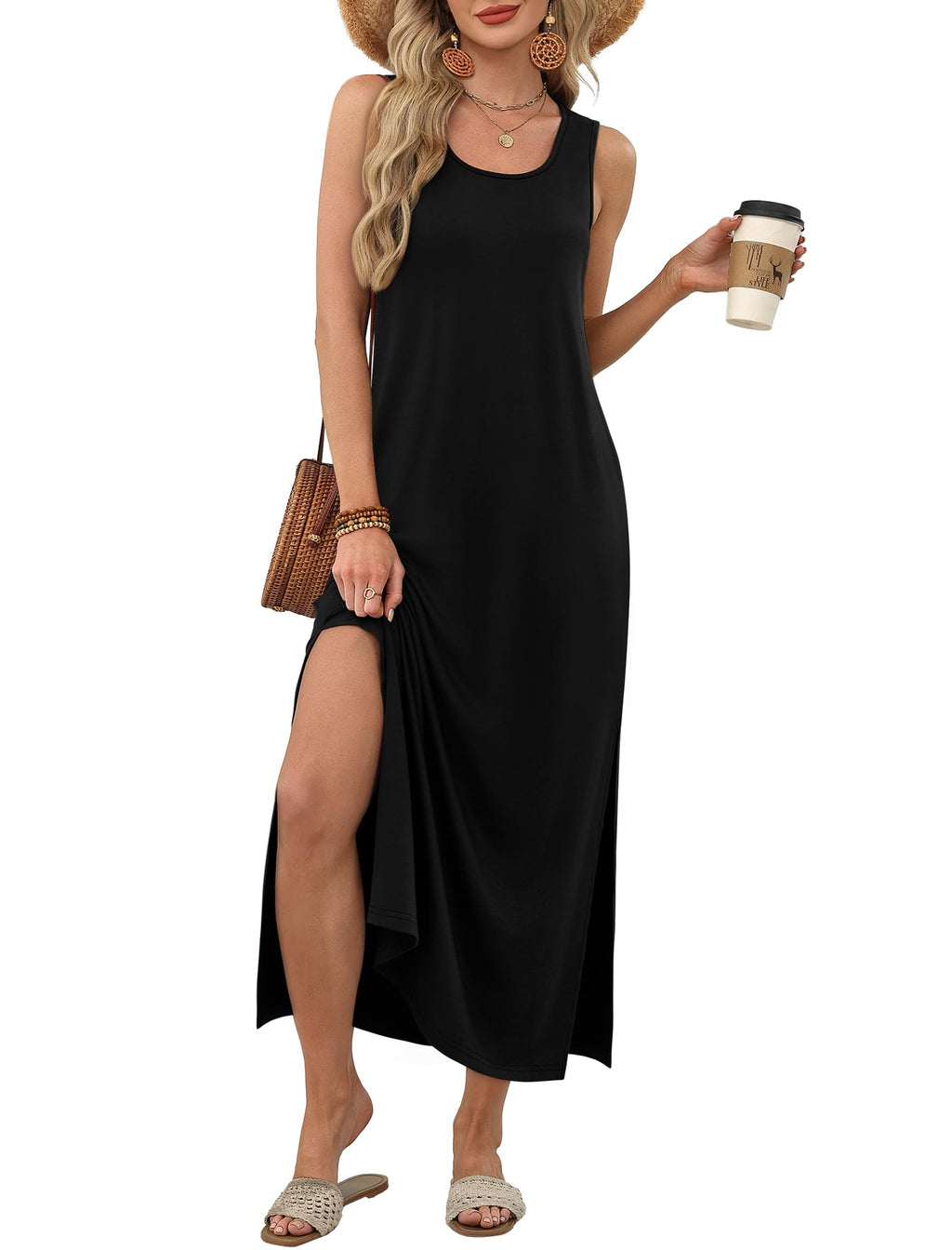 Maxi Summer Dresses for Women 2026 Black Dress Boho Cruise Vacation Spring Outfits Resort Wear Hawaiian Long Dresses with Pockets Beach Vacation Clothes Business Casual Work Elegant Classy Tropical