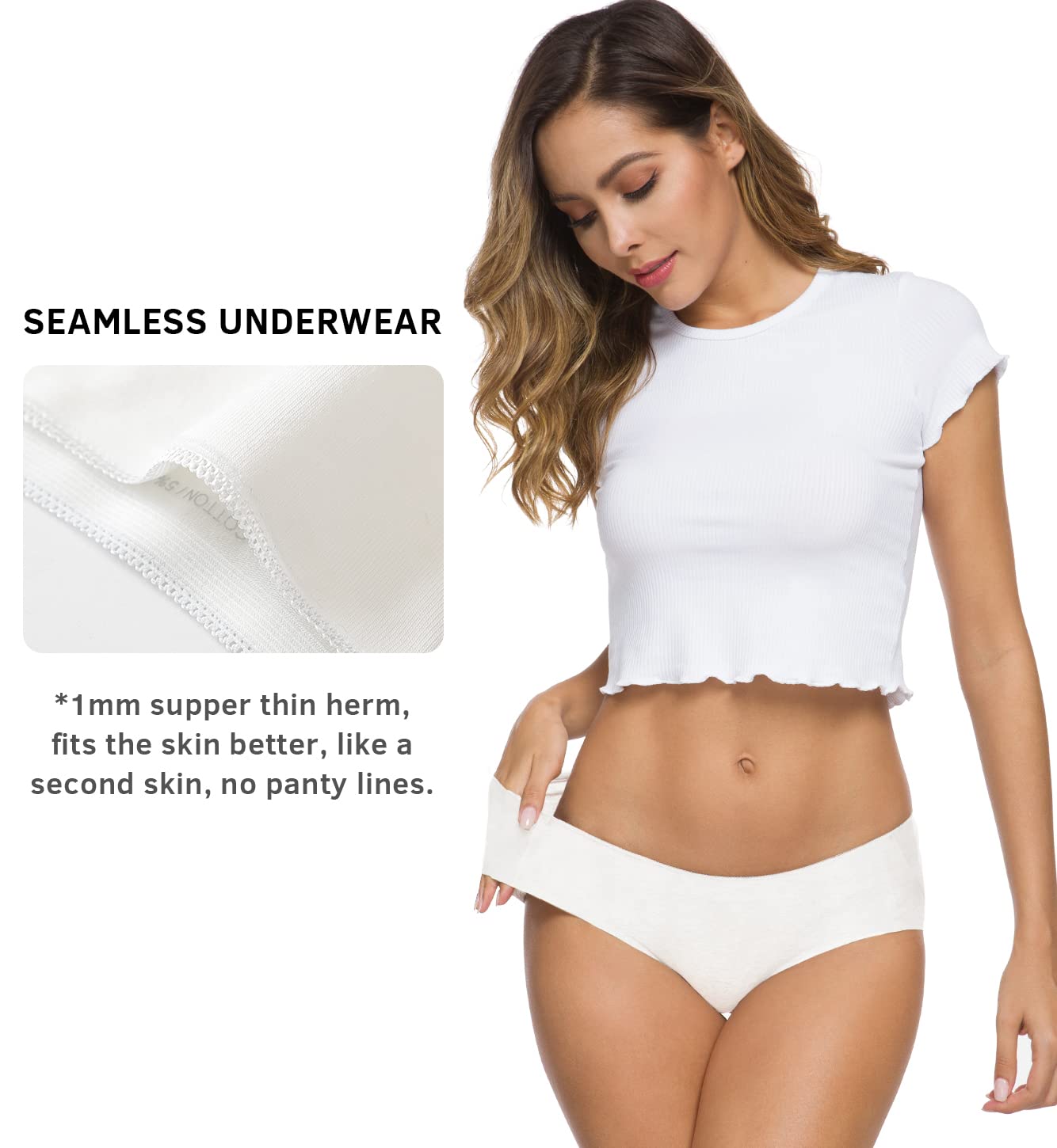 Altheanray Women’s Cotton Seamless Underwear Breathable, Cotton Hipster Panties for Women (3028L-White)
