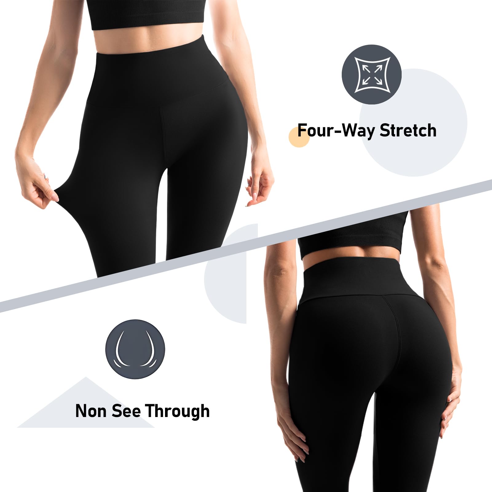 Leafigure 2 Pack Leggings with Pockets for Women, High Waisted Soft Leggings for Yoga Gym Black LXL