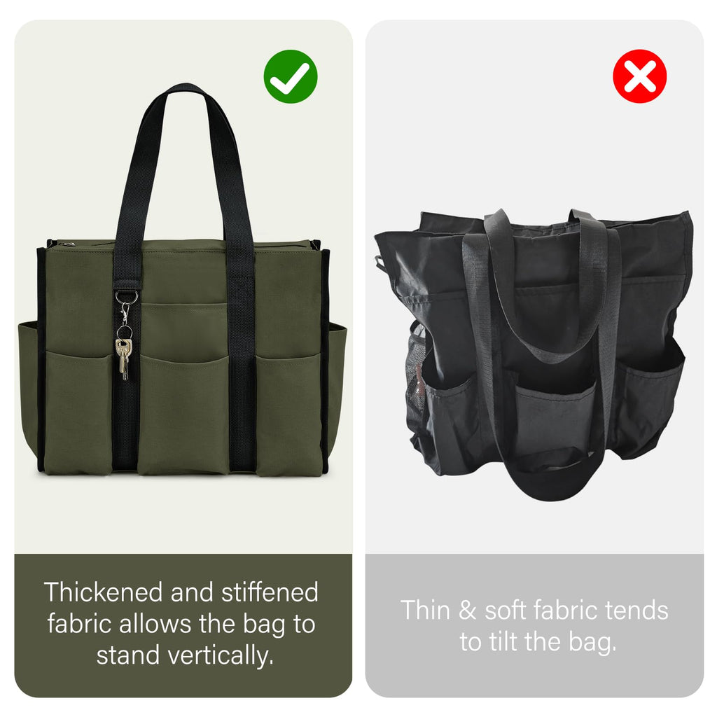 Becokan Large Tote Bag for Women Waterproof with 12 Pockets Top Zipper Closure Utility Teacher Nurse Bags for Work School