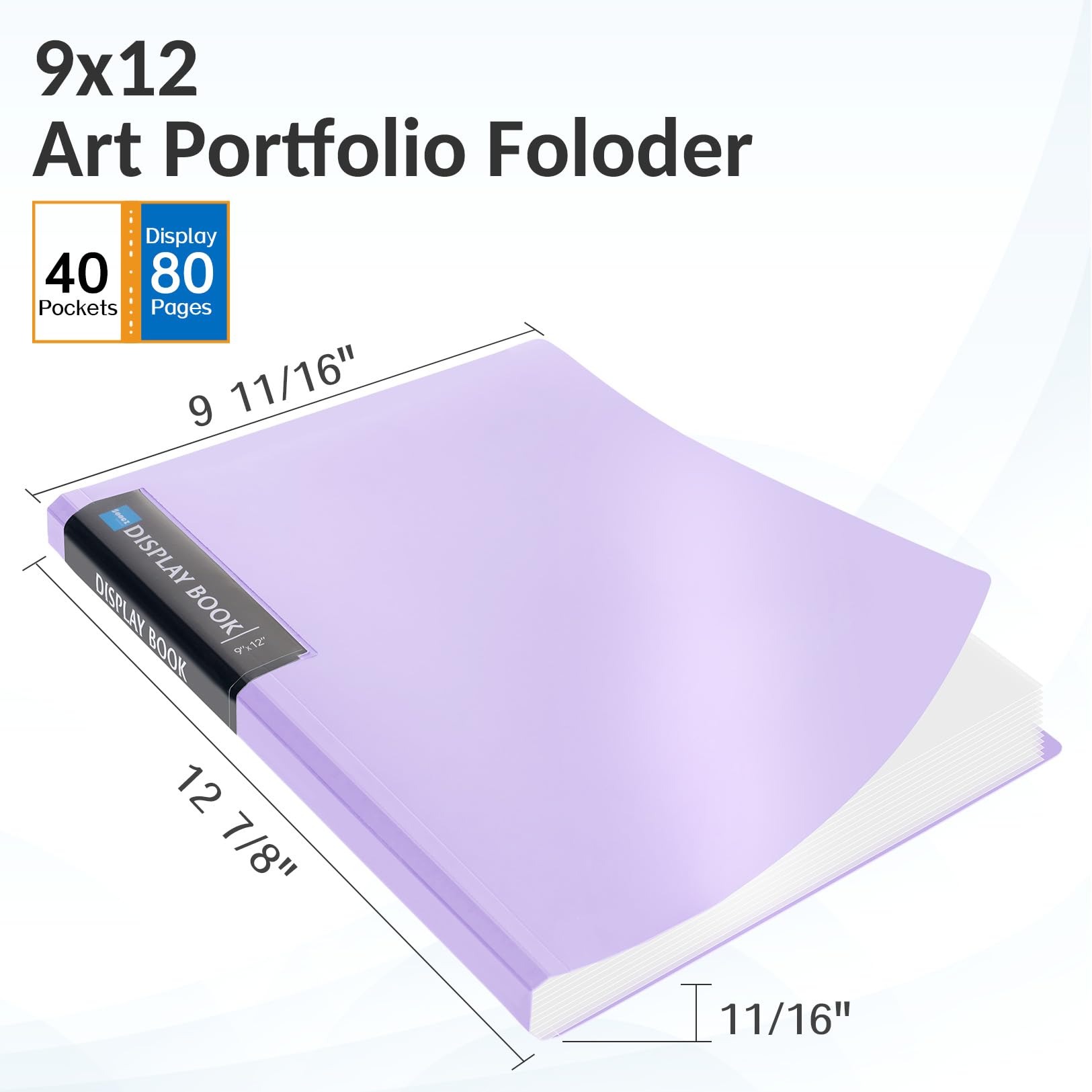 Sooez Art Portfolio 9"x12", 40 Pockets Large Display Folder with 80 Pages, Heavy Duty Presentation Book with Clear Sheet Protectors for Artwork Document Organizer Binder
