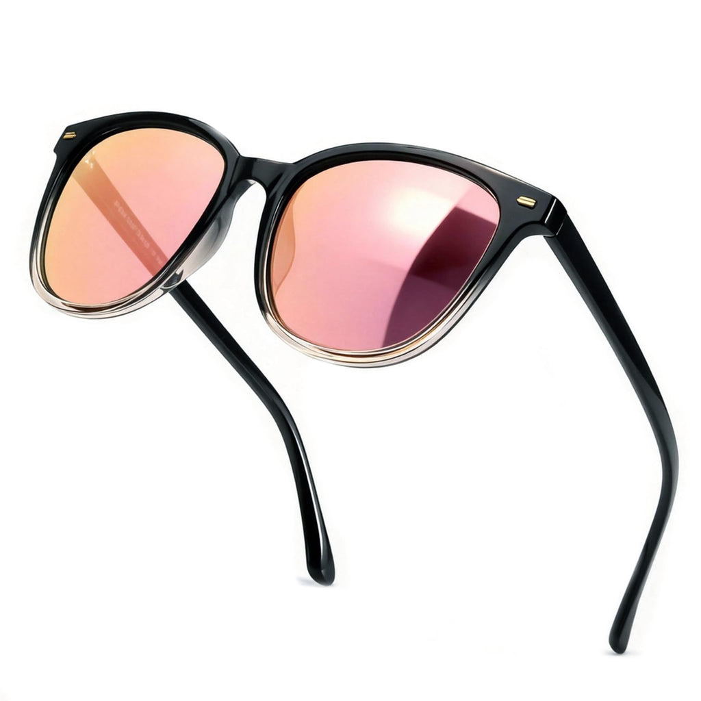 SIPHEW Mirrored Polarized Sunglasses for Women - Designer Oversized Square Beach Eyewear w UV400 Protection (A25-black framed pink lens)