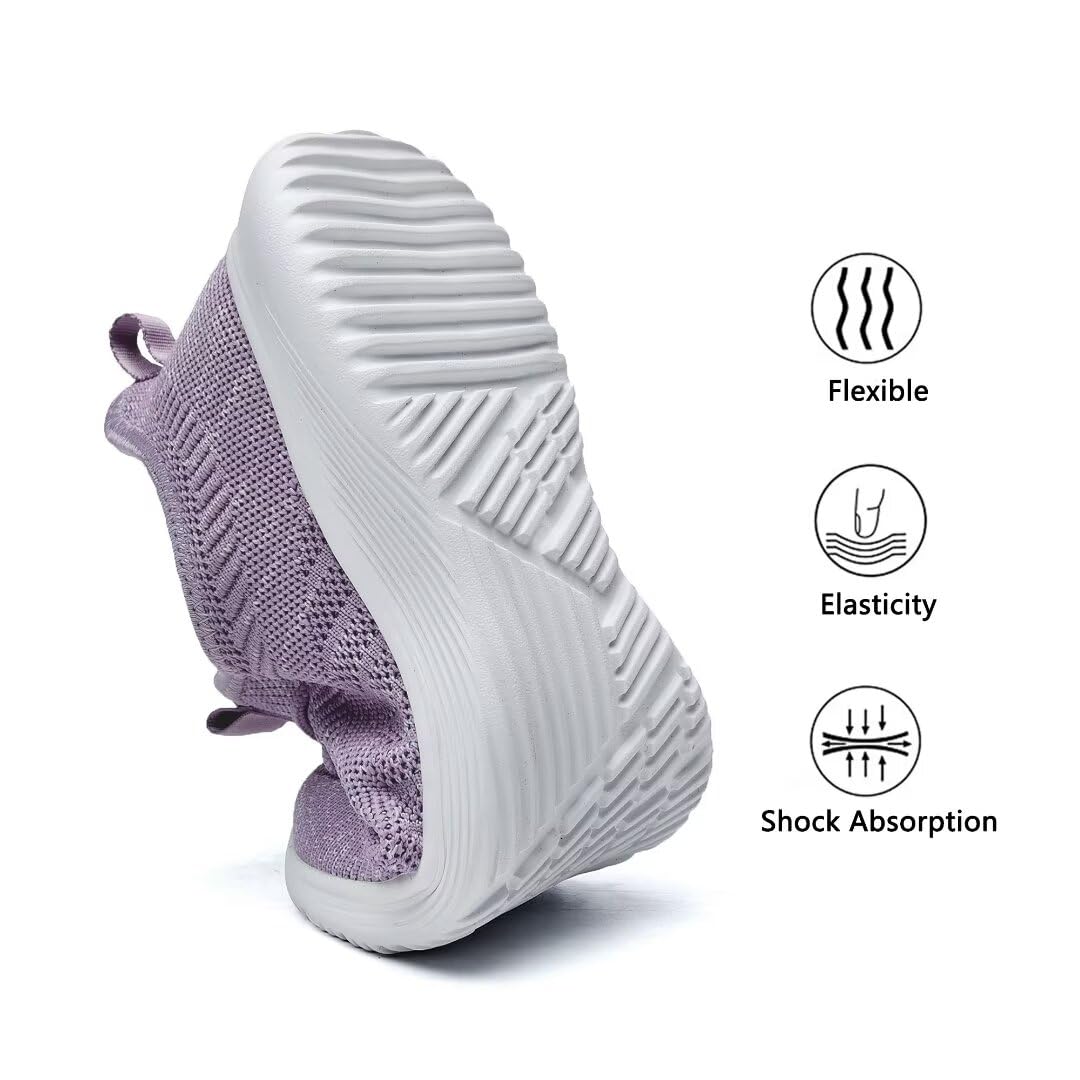 Lamincoa Womens Slip On Walking Shoes Non Slip Casual Road Running Lightweight Mesh Fashion Sneakers for Gym Travel Workout Purple