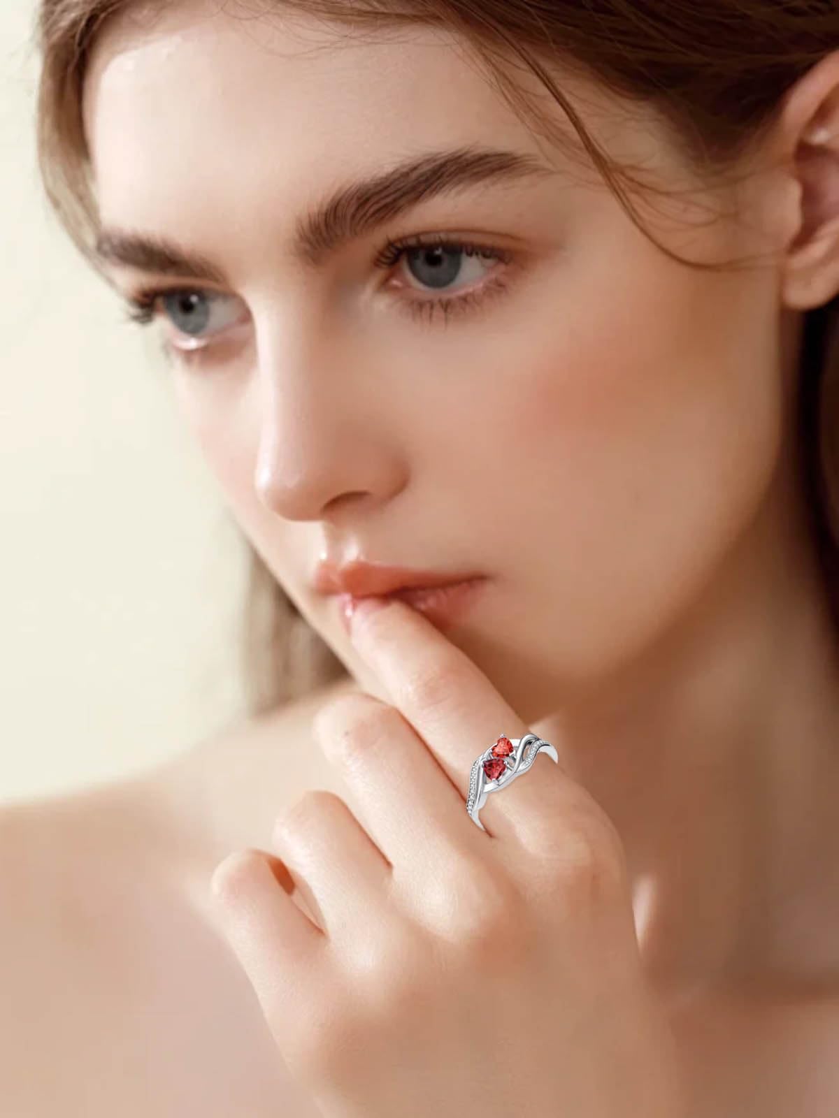 Heart Garnet and Ruby Rings January and July Birthstone Branch Statement Promise Band Rings Anniversary Jewelry Bridal Wedding Engagement Eternity Valentine's Mothers Day Birthday Gifts for Women Her Wife