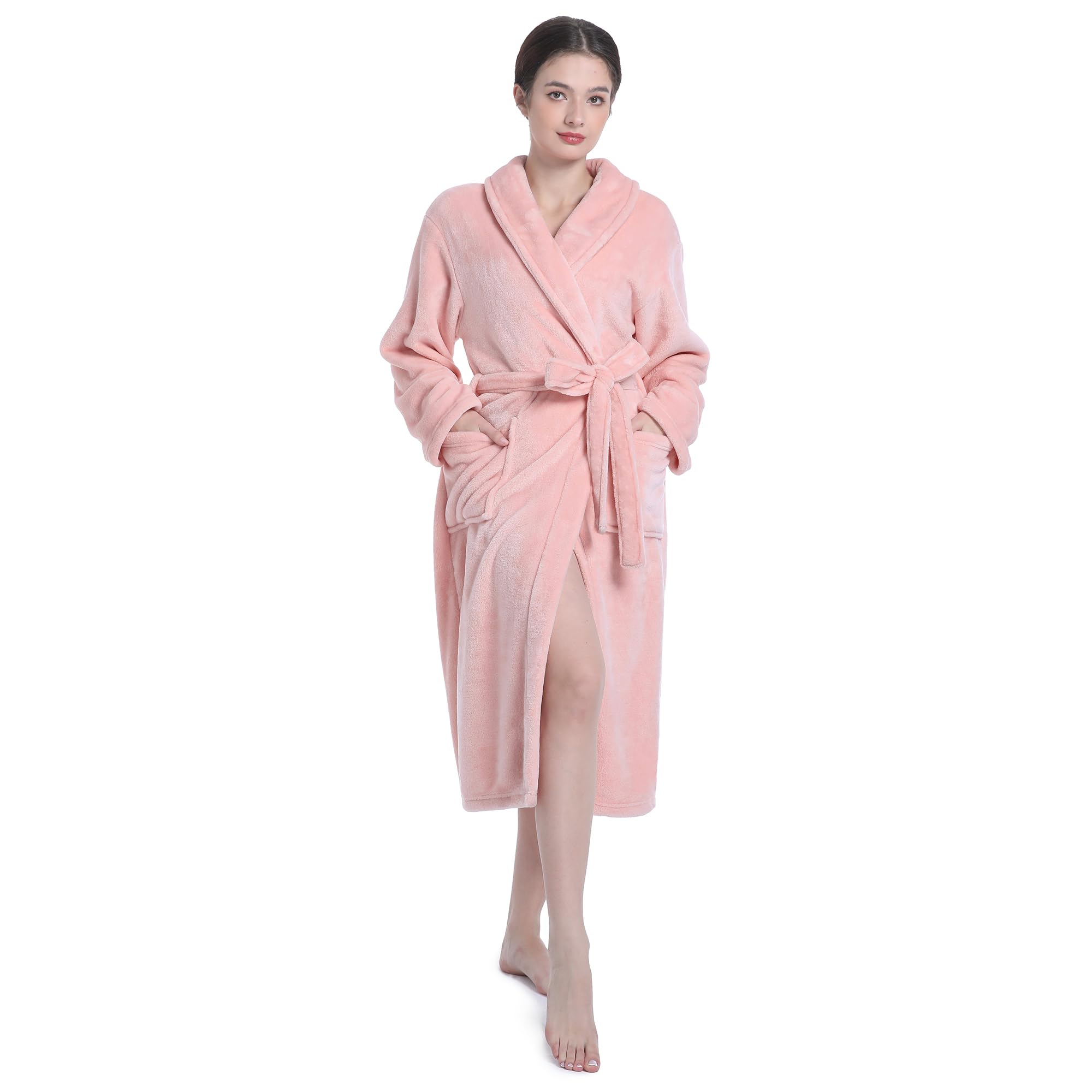 Eonkasp Plush Soft Robes for Women, Premium Fleece Womens Robe Cozy Warm Bathrobe, Light Pink, 2XL-3XL