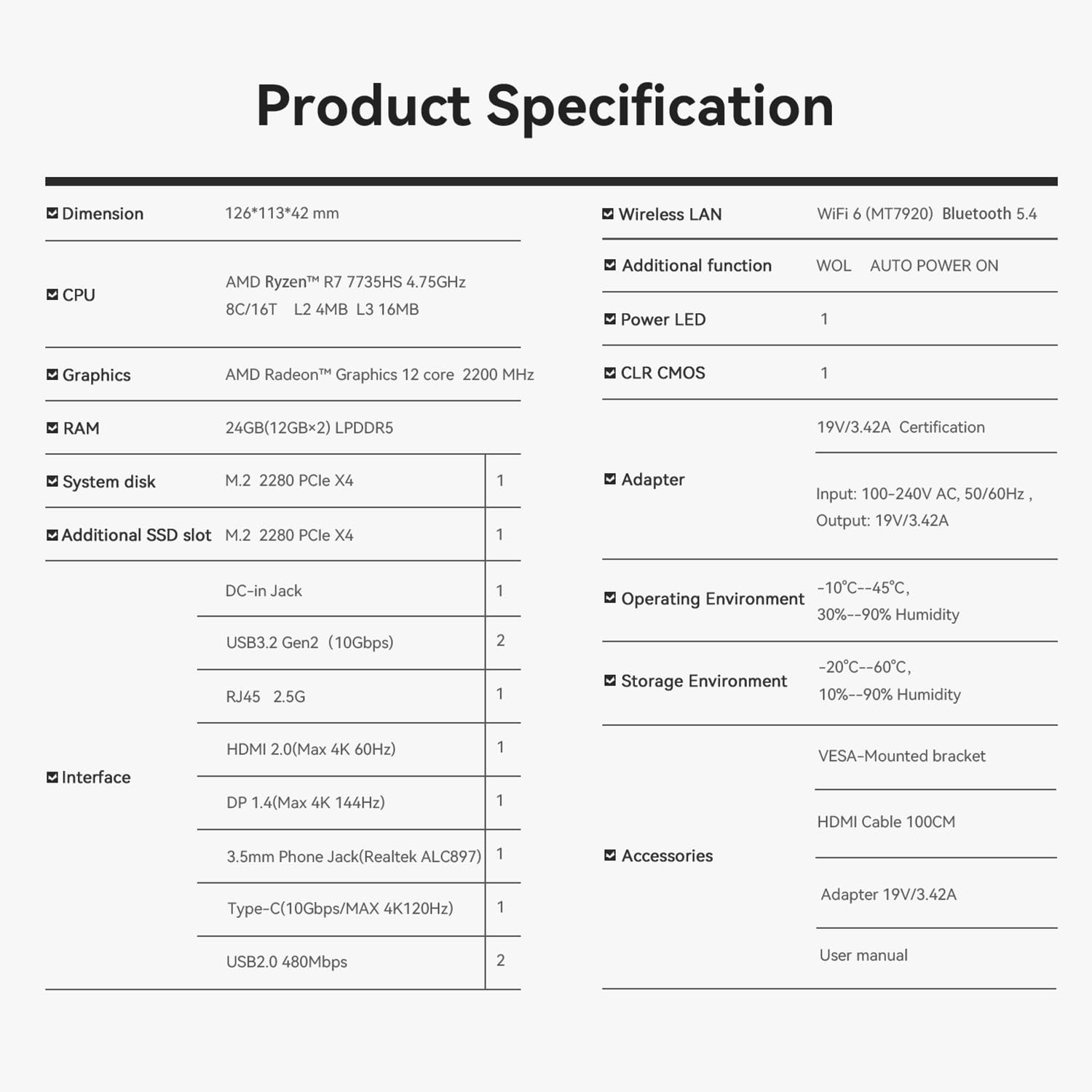 Beelink SER5 MAX Mini PC,AMD Ryzen7 7735HS(8C/16T,up to 4.75GHz),Mini Computer 24GB LPDDR5 RAM 500GB M.2 SSD Graphics 12core 2200MHz,Support 4K Triple Display/HDMI+DP+Type-C/Wifi6/BT5.4/2.5G LAN