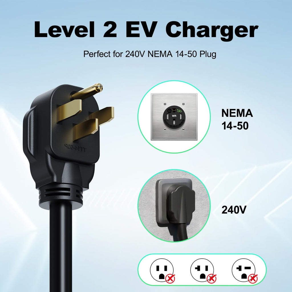 VDLPOWERVP Level 2 Tesla Charger 32Amp, 7KW Electric Vehicle Portable Charger with 20FT Cable, Home EV Charging Station for Tesla Models Y/X/3/S, 240V NEMA 14-50 Plug