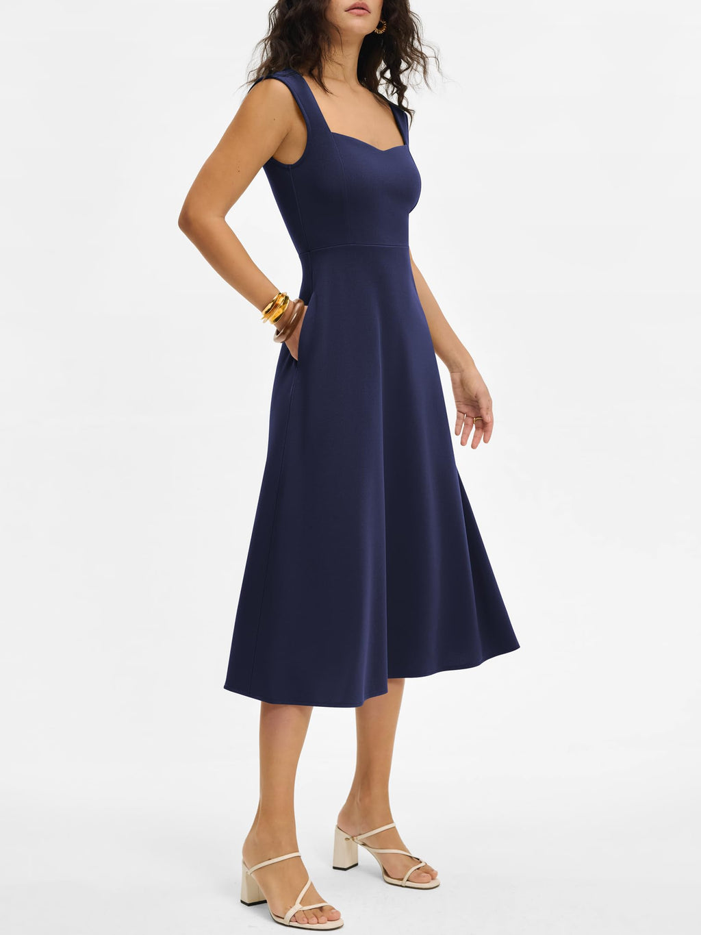 ANRABESS Womens Sweetheart Neck Sleeveless Midi Dress 2026 Summer Formal Wedding Guest Party Cocktail Dresses with Pockets Navy Blue Medium