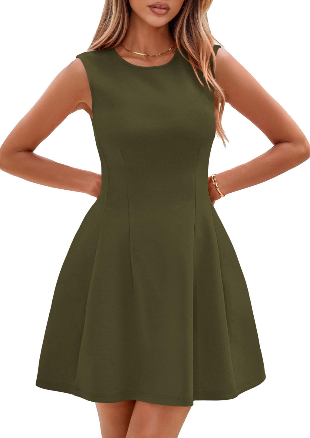PRETTYGARDEN Summer Dresses for Women 2026 Elegant Classy Spring A Line Business Casual Work Graduation Cocktail Short Dress (Army Green,XX-Large)