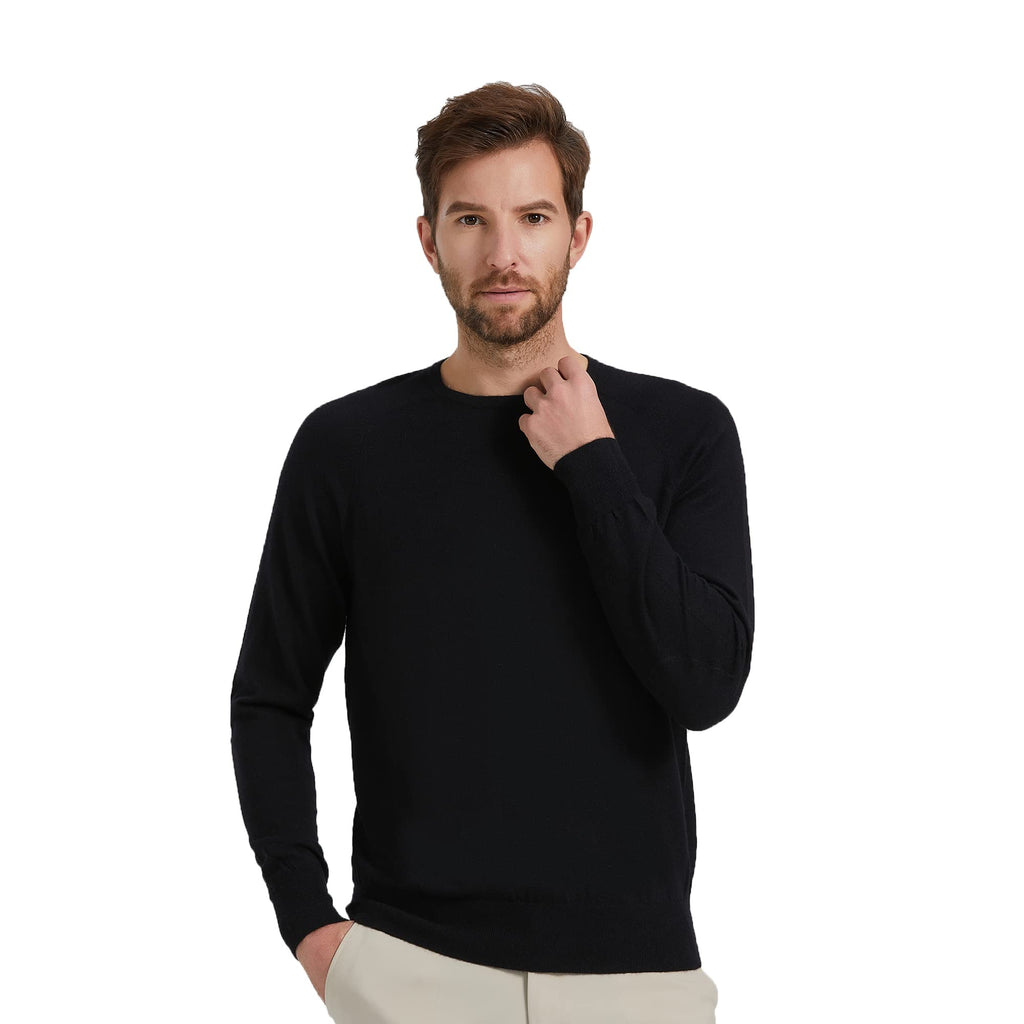 GreenMount Men’s Raglan Long Sleeve 100% Worsted Cashmere Crewneck Sweater for All Seasons(Black,L)