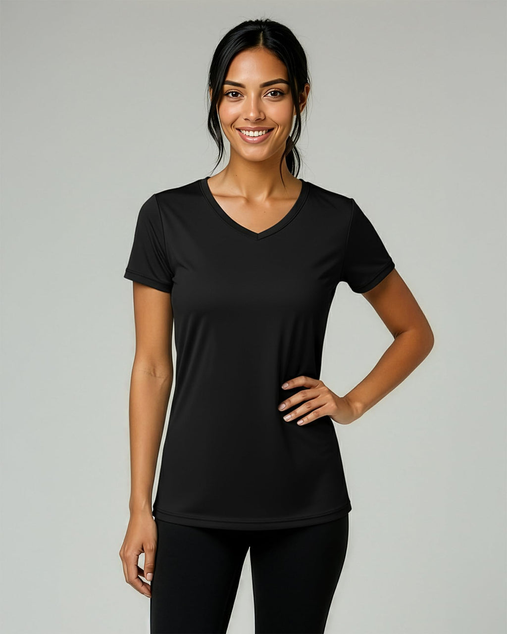 Real Essentials 5 Pack: Women's Dry-Fit Short Sleeve V Neck T Shirt Workout Fitness Yoga Top Tee, Set 5, XXL