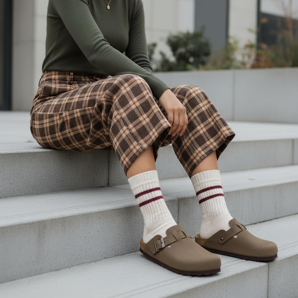 CUSHIONAIRE Hana Womens Clogs | Comfortable Vegan Suede Clogs for Women | Slip On Potato Shoes with Cork Footbed & Arch Support, Brown 8.5W