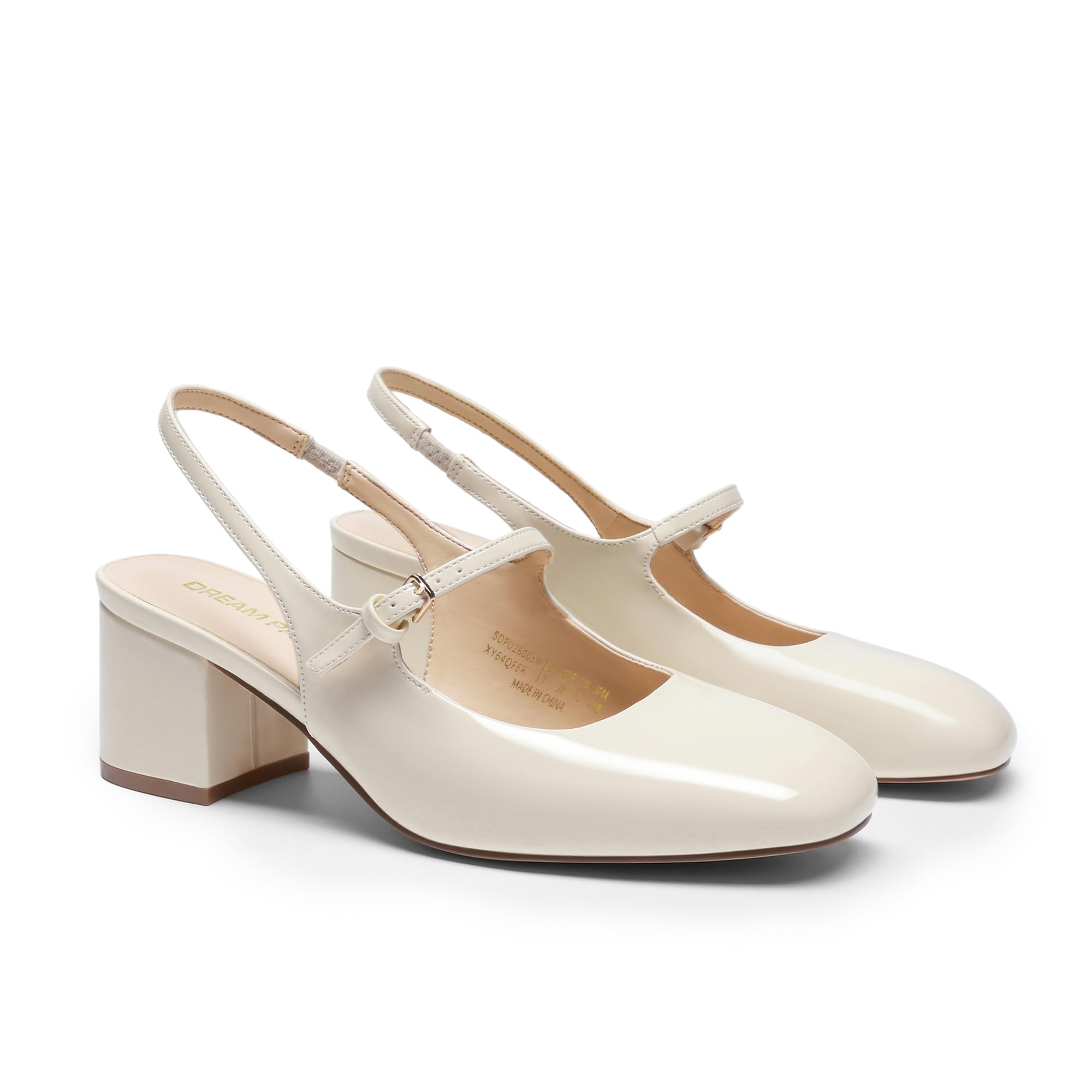 DREAM PAIRS Women's Mary Jane Low Chunky Heels Slingback Closed Square Toe Dress Shoes Wedding Party Work Office Pumps Shoes,Size 7.5,Beige,SDPU26005W