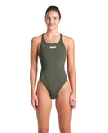 ARENA Women's Solid Team MaxLife Swimsuit Swim Tech Back One Piece Racing Bathing Suit Competition Training Swimwear, Dark Sage/Arctic Lime, US Size 18