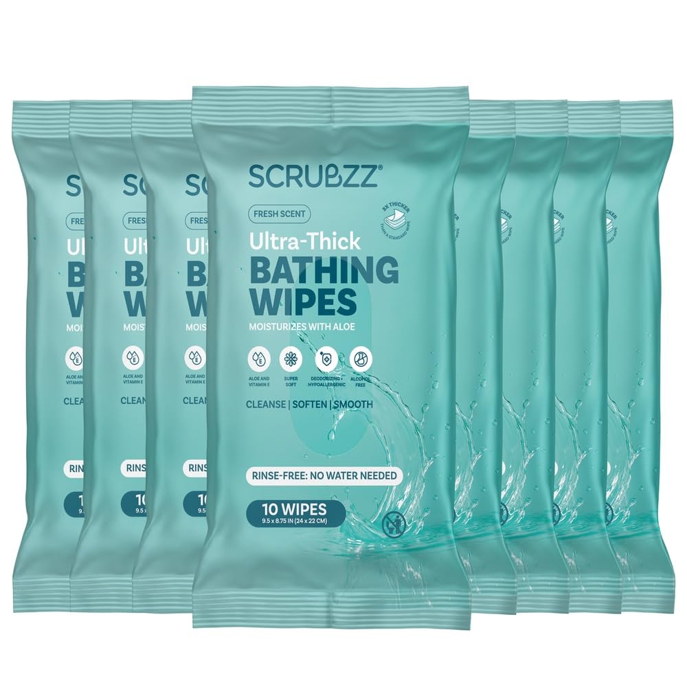 Extra Large Bath Wipes for Adults No Rinse - 80 Disposable Body Cleansing Cloths for Men, Women & Elderly - Great for Gym, Camping, Post Surgery