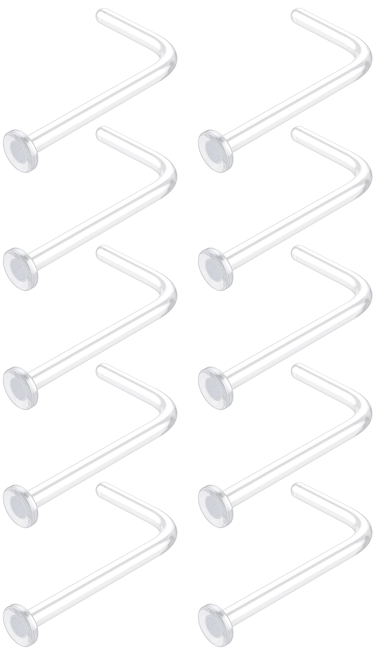 WildVibe 18g Clear Nose Studs for Work - L Shape Clear Nose Rings Piercing Retainers - Bioflex Plastic Nose Rings for Surgery - Flat Top 18 Gauge (1.0mm) 10pcs Pack