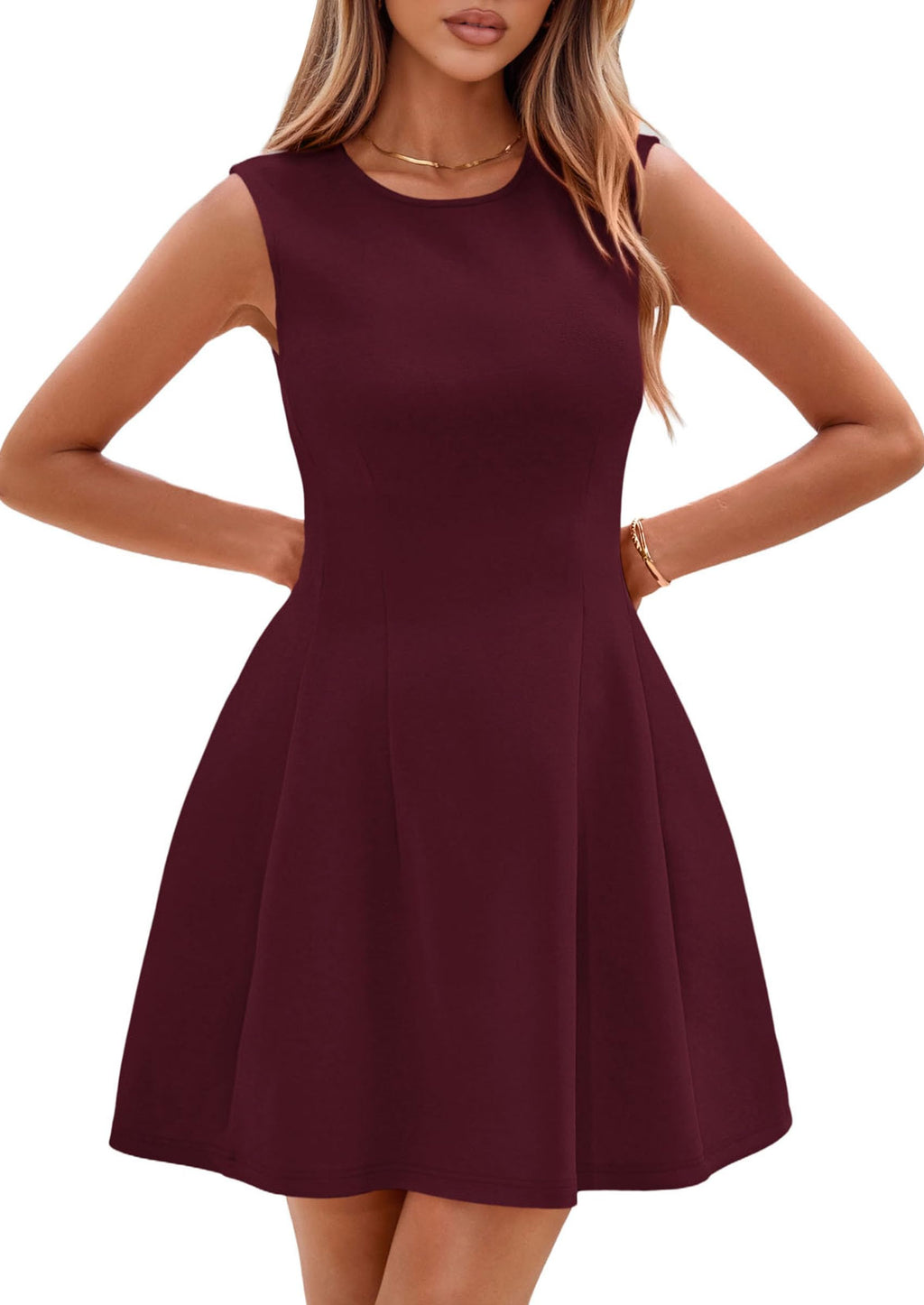 PRETTYGARDEN Summer Dresses for Women 2026 Elegant Classy Spring A Line Business Casual Work Graduation Cocktail Short Dress (Burgundy,XX-Large)
