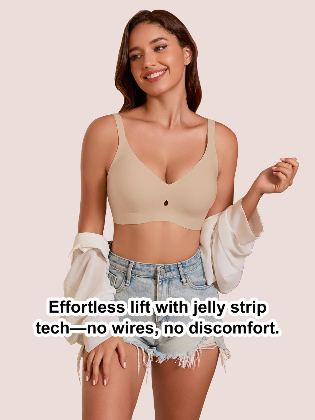 COCOMARTS Jelly Bras for Women No Underwire Seamless Push Up Bra Full Support Comfort Bralettes Wireless Plunge Everyday Bra Nude Large