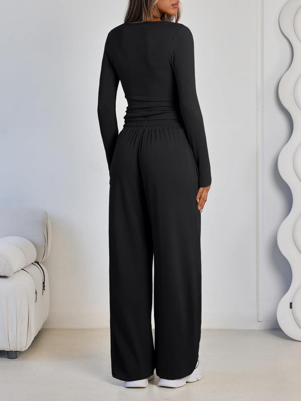 LILLUSORY Lounge Sets for Women Two 2 Piece matching Loungewear Sets Women Winter Clothing 2026 Fall Fashion Travel Airport Outfits Sweatsuits Casual Cute Clothes Black M