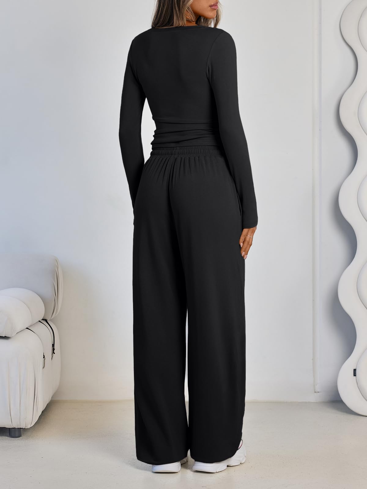 LILLUSORY Lounge Sets for Women Two 2 Piece matching Loungewear Sets Women Winter Clothing 2026 Fall Fashion Travel Airport Outfits Sweatsuits Casual Cute Clothes Black M