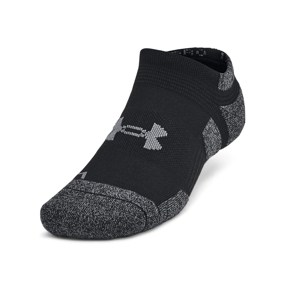 Under Armour Unisex-Adult Performance Tech Pro No Show Socks 3 Pack, (001) Black/Black/Castlerock, Large