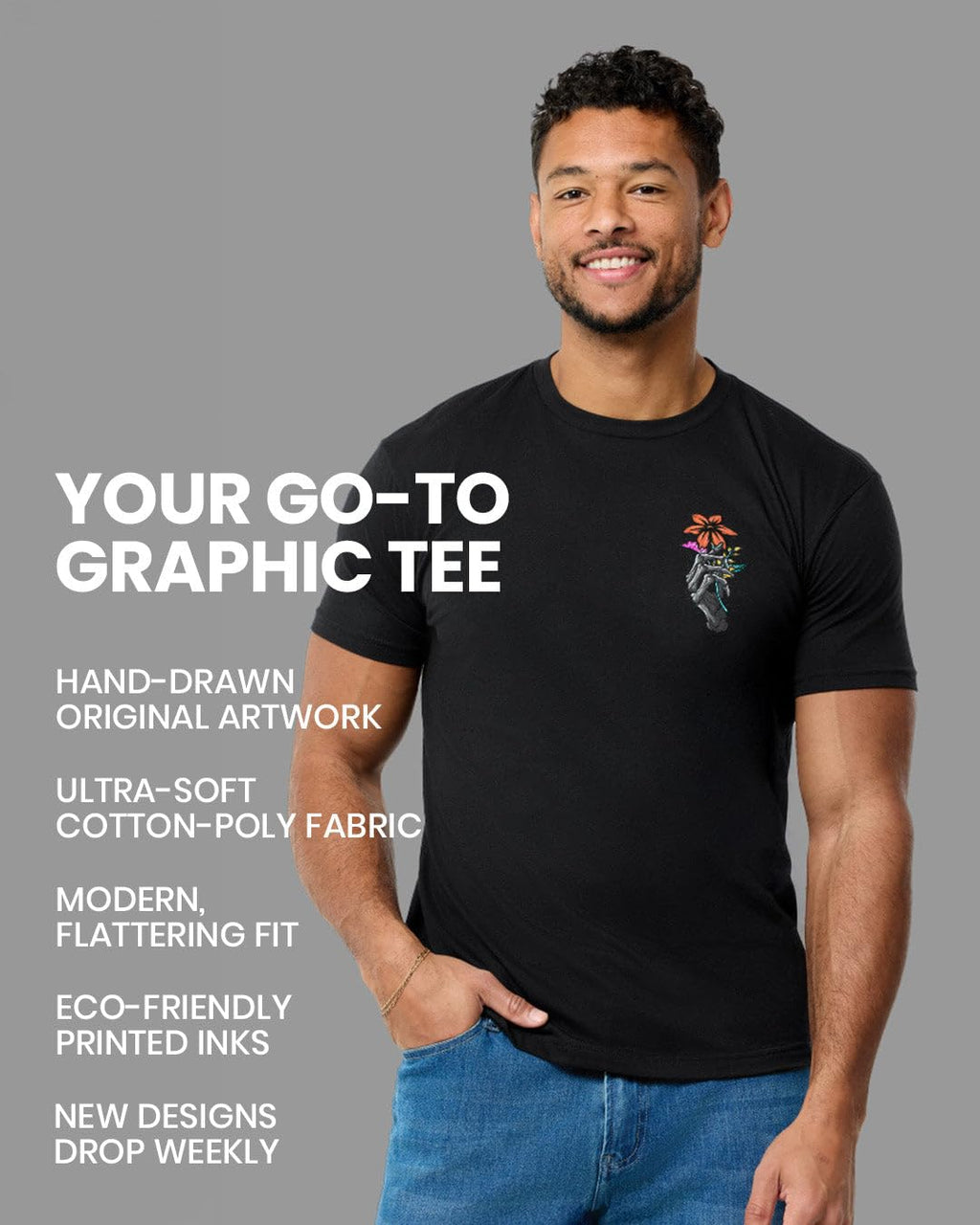 INTO THE AM Thorn Grip Men's Tee - Nature Themed Graphic T-Shirts (Black, Medium)