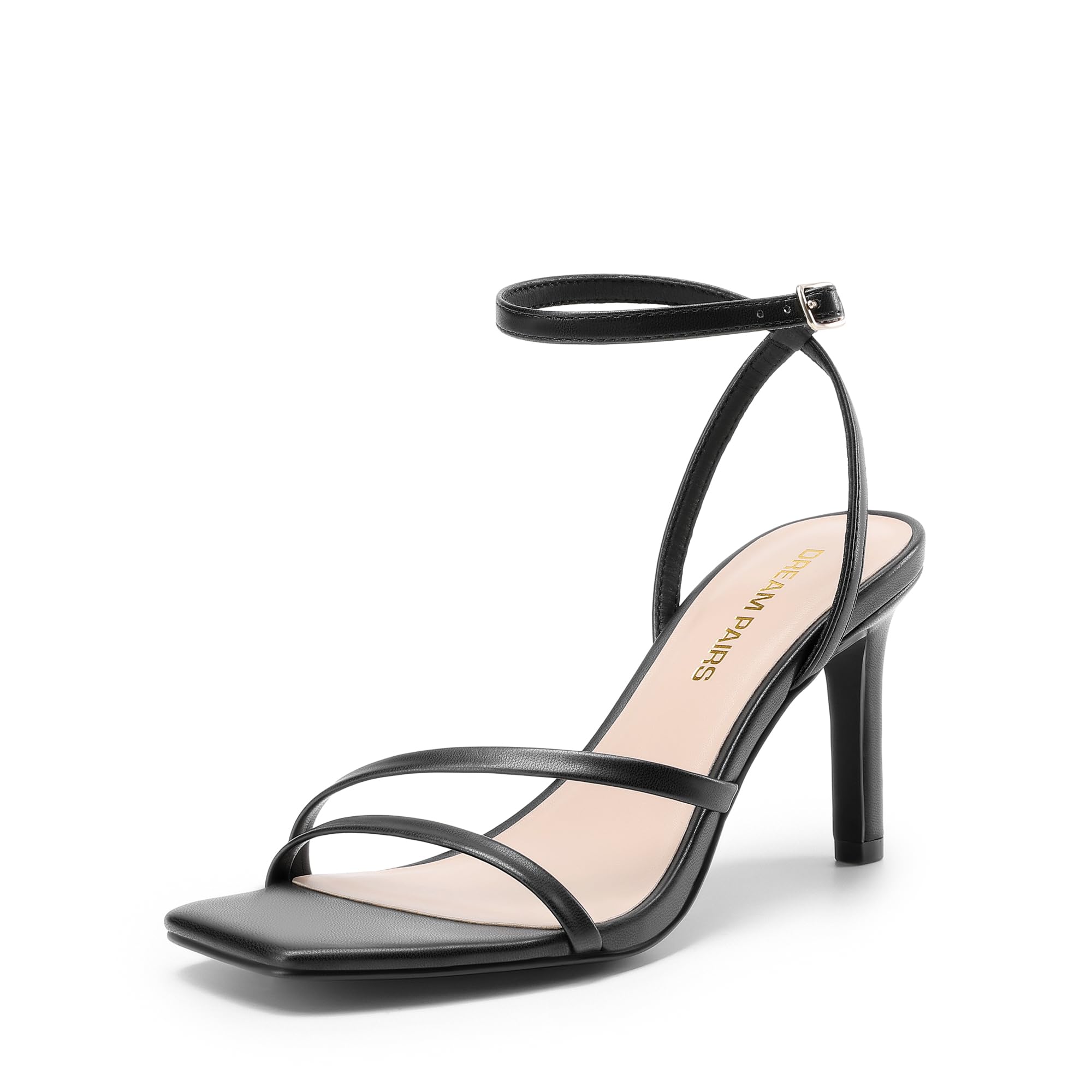 DREAM PAIRS Women’s High Stilettos Heels Open Toe Square Sandals Ankle Strap Pumps Sexy Comfort Strappy Dress Shoes Party Wedding Heeled Sandals,Size 8,Black-Pu,DWUMHS2563
