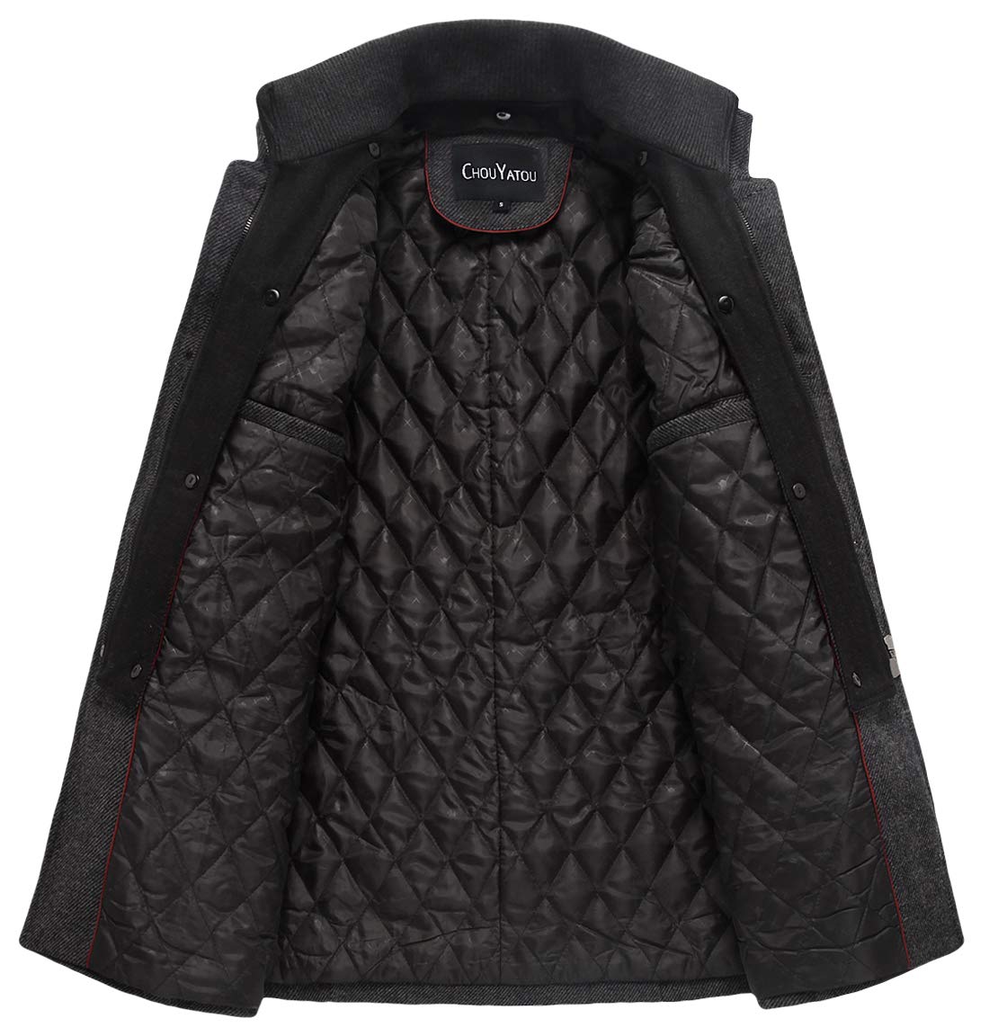 chouyatou Men's Winter Stylish Wool Blend Single Breasted Military Peacoat (Medium, Thick-Grey)