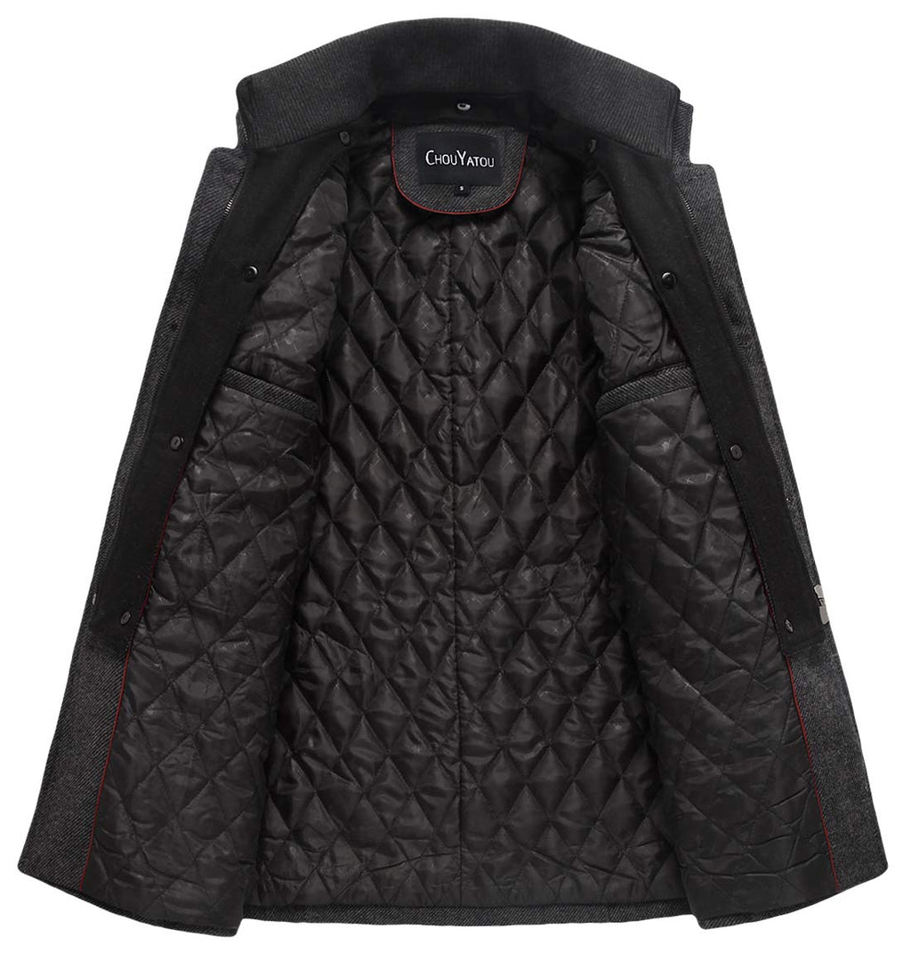 chouyatou Men's Winter Stylish Wool Blend Single Breasted Military Peacoat (Small, Thick-Grey)