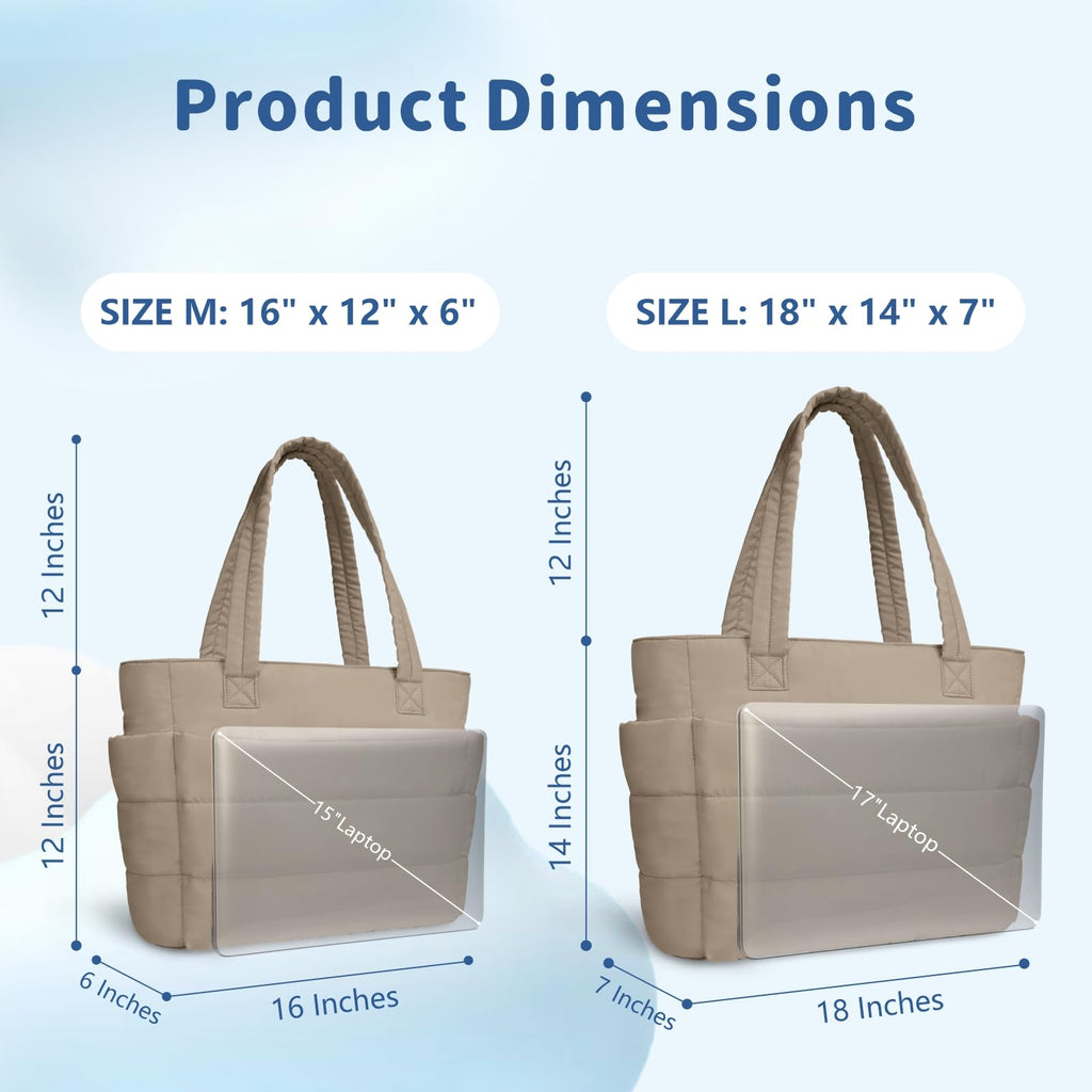 TOPDesign Puffer Tote Bag for Women, Lightweight Puffy Handbag with Compartments & Cosmetic Bag, Quilted Shoulder Bags for Work, Travel, Gym, Gifting (M Camel)