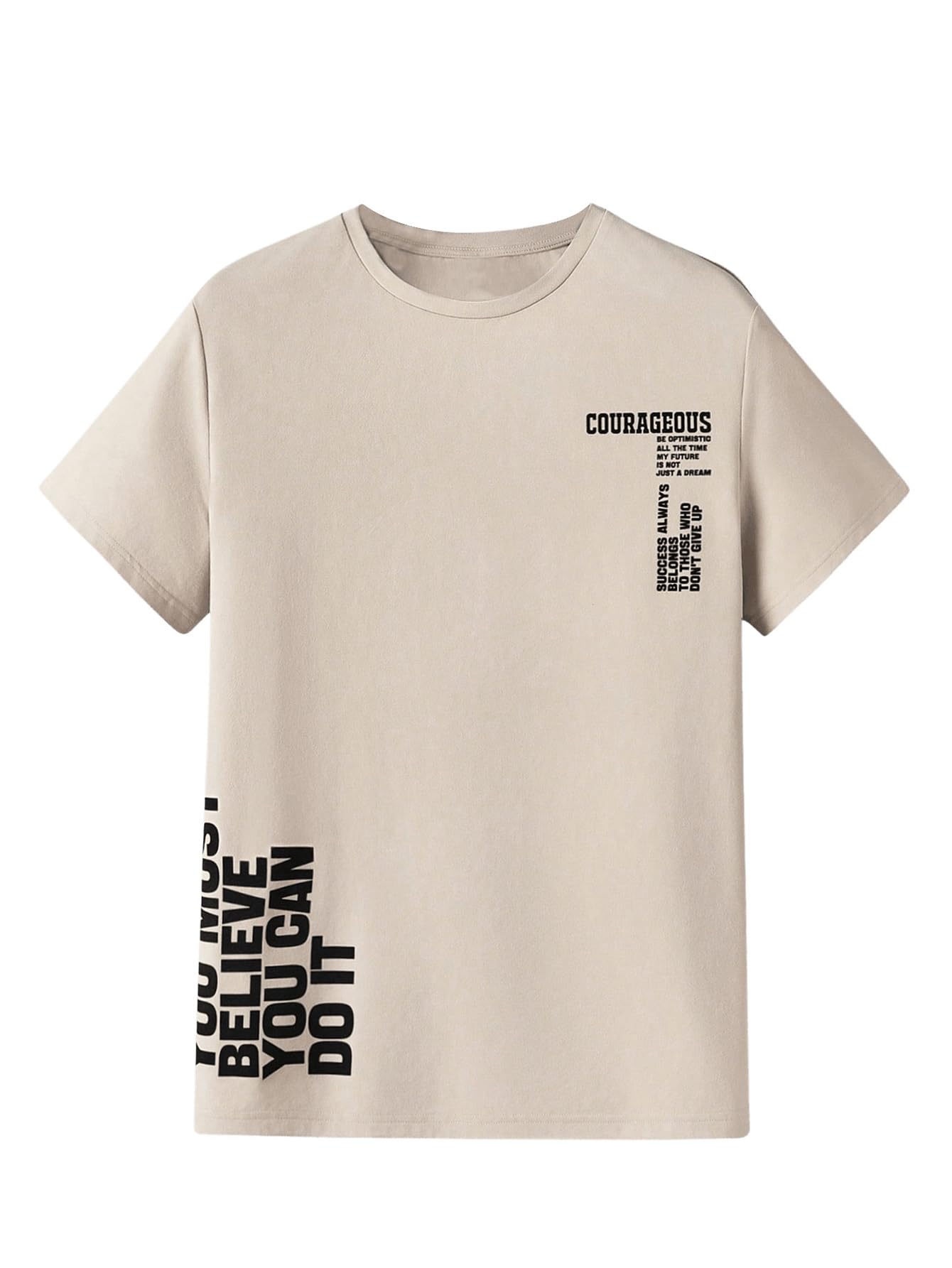 Verdusa Men's Letter Graphic T Shirt Crewneck Short Sleeve Tee Shirt Casual Top Apricot Large
