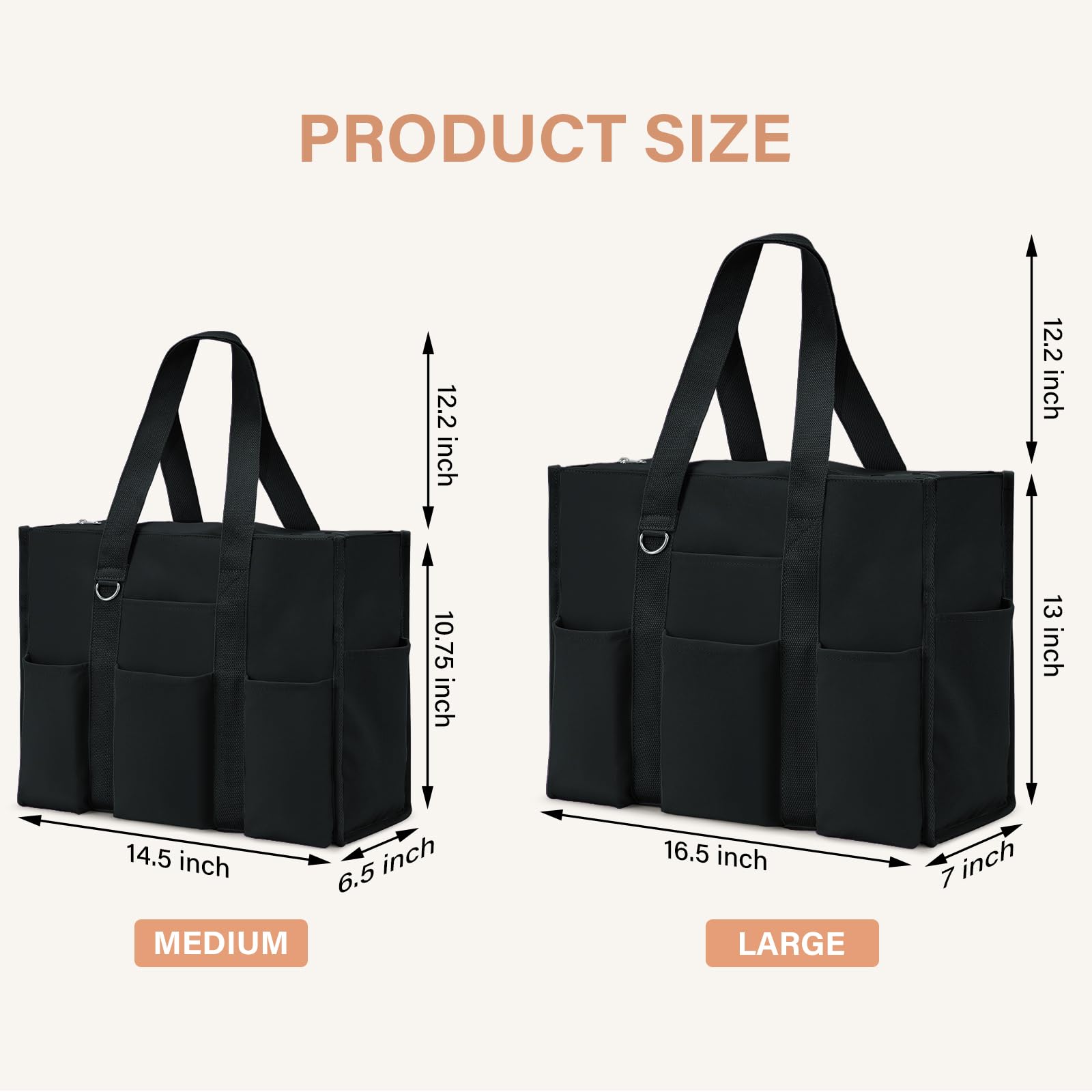 Becokan Large Tote Bag for Women Waterproof with 12 Pockets Top Zipper Closure Utility Teacher Nurse Bags for Work School
