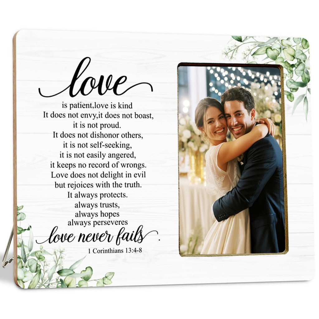 LNGORUS Wedding Christian Gifts Picture Frame for Couples Newlyweds, Love is Patient Gifts Picture Frame for Engagement Just Married