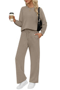 WIHOLL 2 Piece Sets for Women Fall Fashion 2026 Travel Vacation Airport Outfits for Airplane Going Out Comfy Matching Women's Clothing Petite Chocolate Brown Must Haves Track Suits Light Coffee L