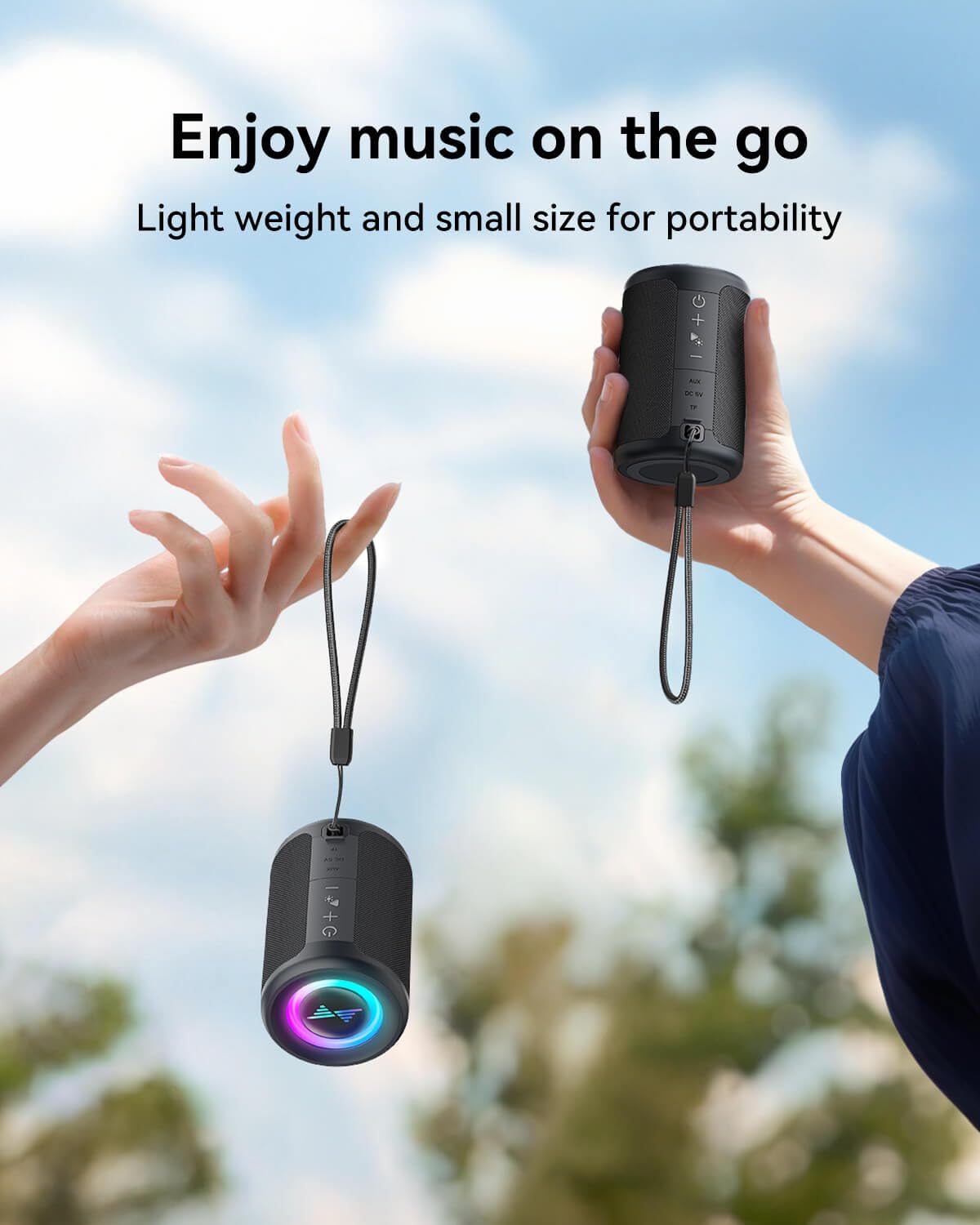 LENRUE Small Portable Bluetooth Speaker with Lights, TWS Stereo Surround Sound, Type C Powered, Bluetooth 5.3, AUX TF Card Input, Wireless for Outdoor Home, Coolest Gifts