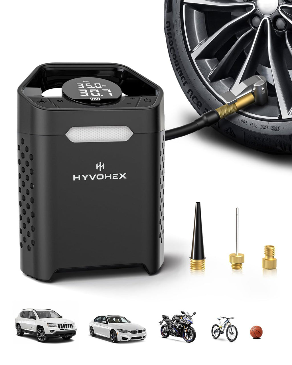 Heavy-Duty 160 PSI Tire Inflator Portable Air Compressor, 1 Min Fast Inflation Cordless Portable Air Pump with Digital Pressure Gauge & LED Light, Electric Tire Pump for Car, SUV, Bike, Ball