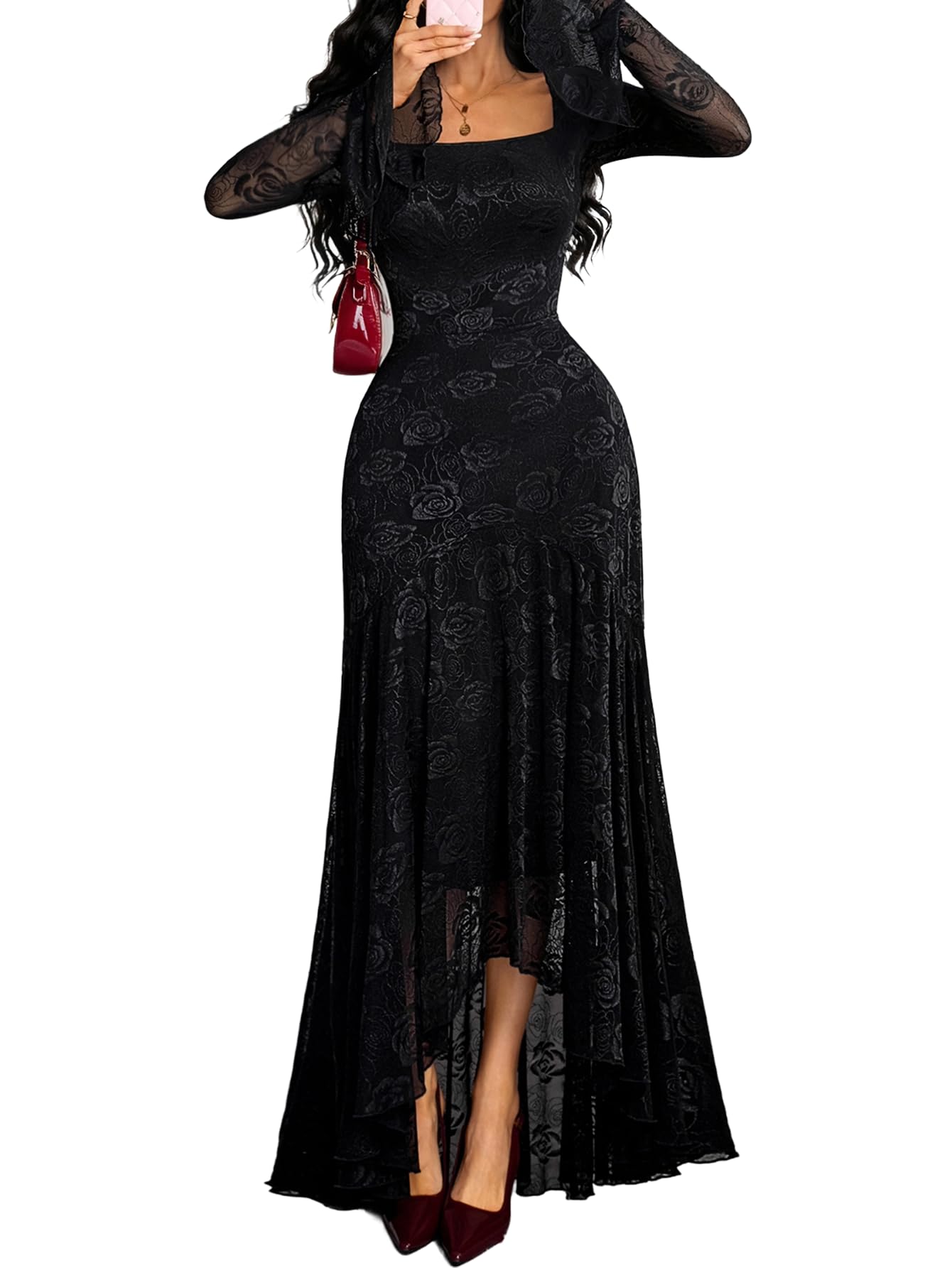 GothDark Plus Size Cocktail Dress with Sleeves Holiday Party Dresses for Women Women's Clothes Black X-Large Fits US Size 12