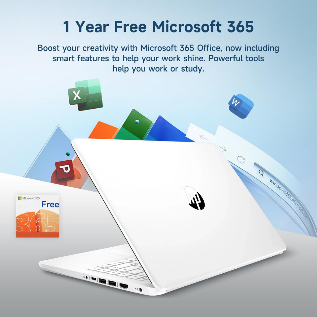 HP 14" Ultral Light Laptop for Students and Business, Intel Quad-Core, 8GB RAM, 192GB Storage(64GB eMMC+128GB Ghost Manta SD Card), 1 Year Office 365, USB C, Win 11 S
